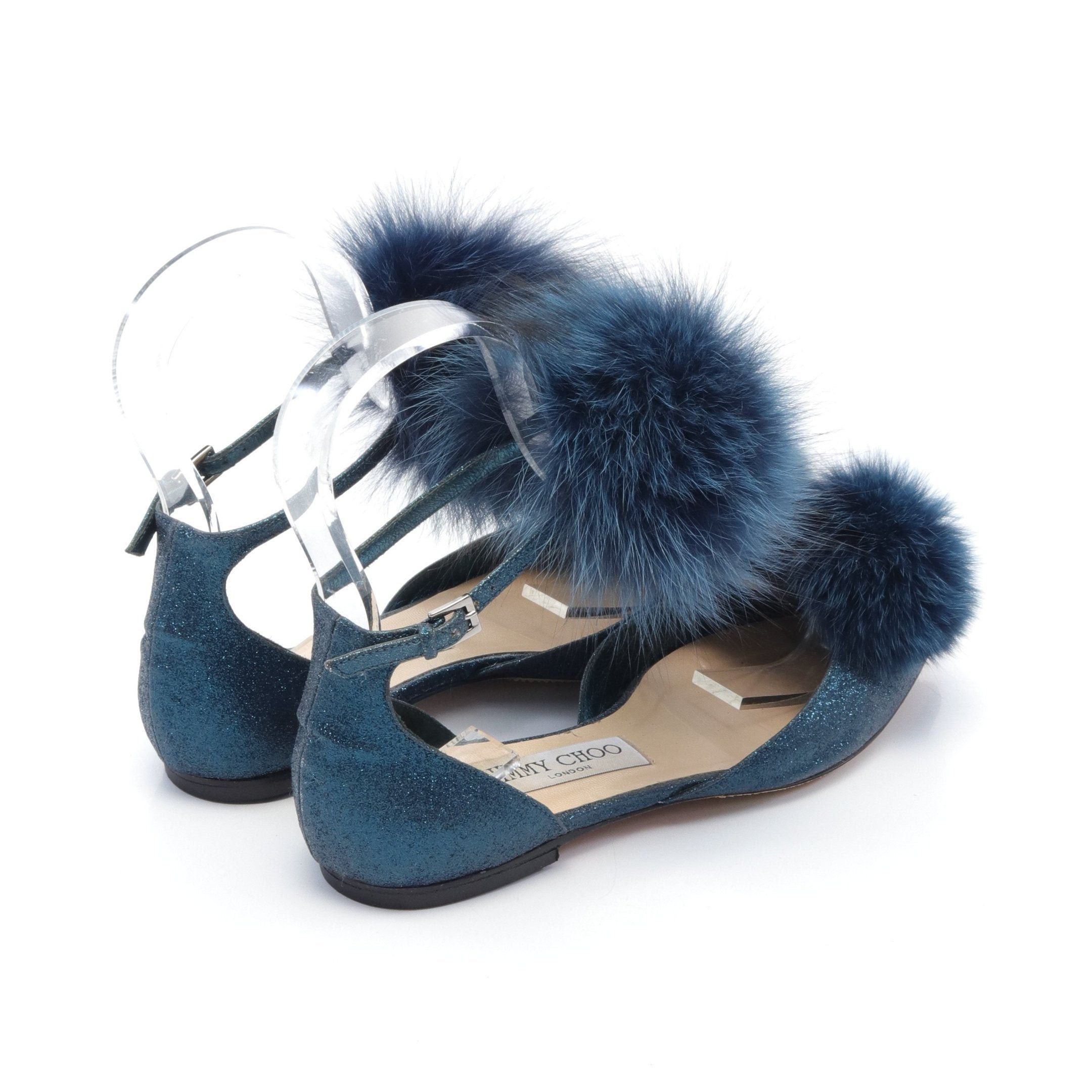 Jimmy Choo Jimmy Choo Dolly Flat Pumps Glitter Fur Blue Size ONE SIZE - 2 Thumbnail