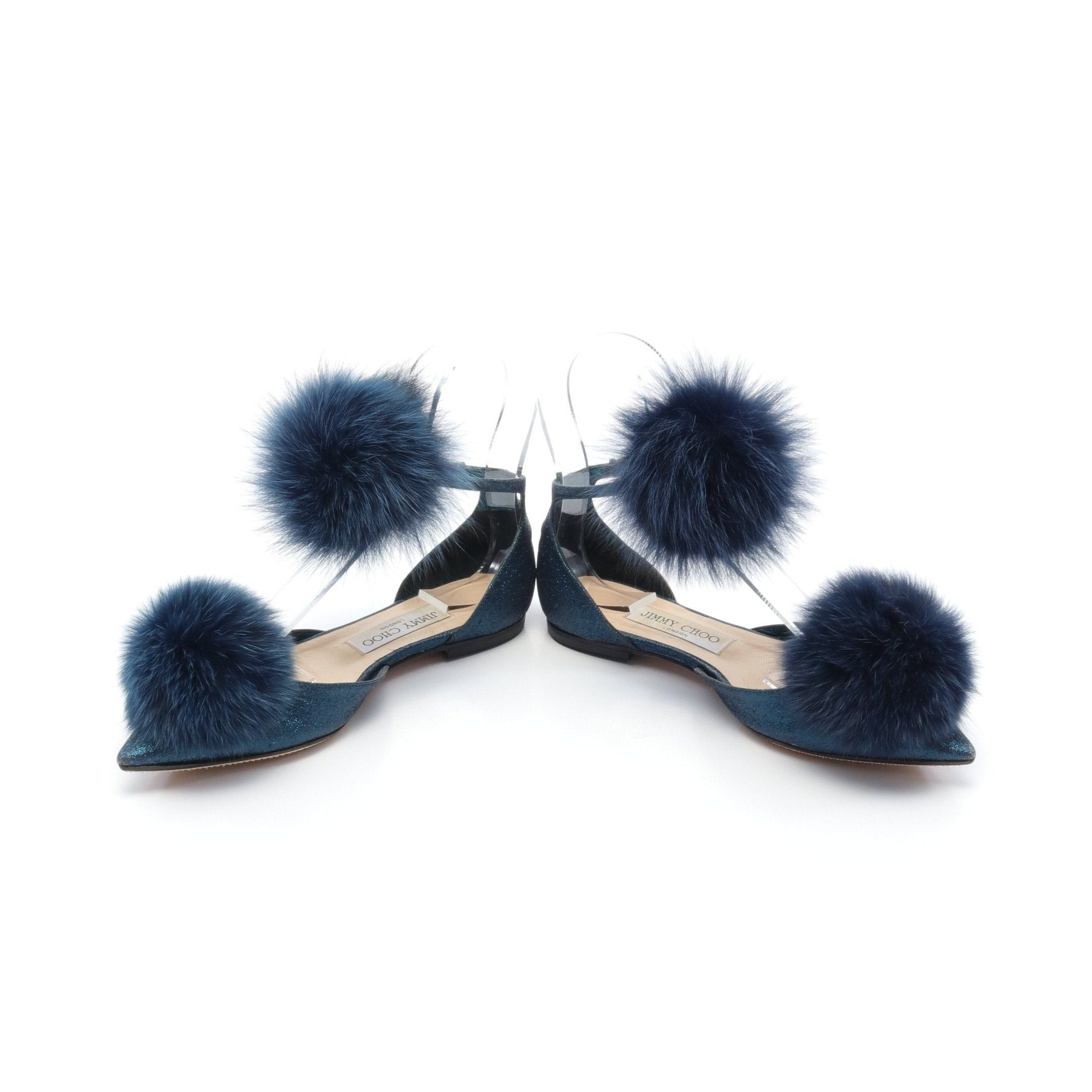 Jimmy Choo Jimmy Choo Dolly Flat Pumps Glitter Fur Blue Size ONE SIZE - 3 Thumbnail