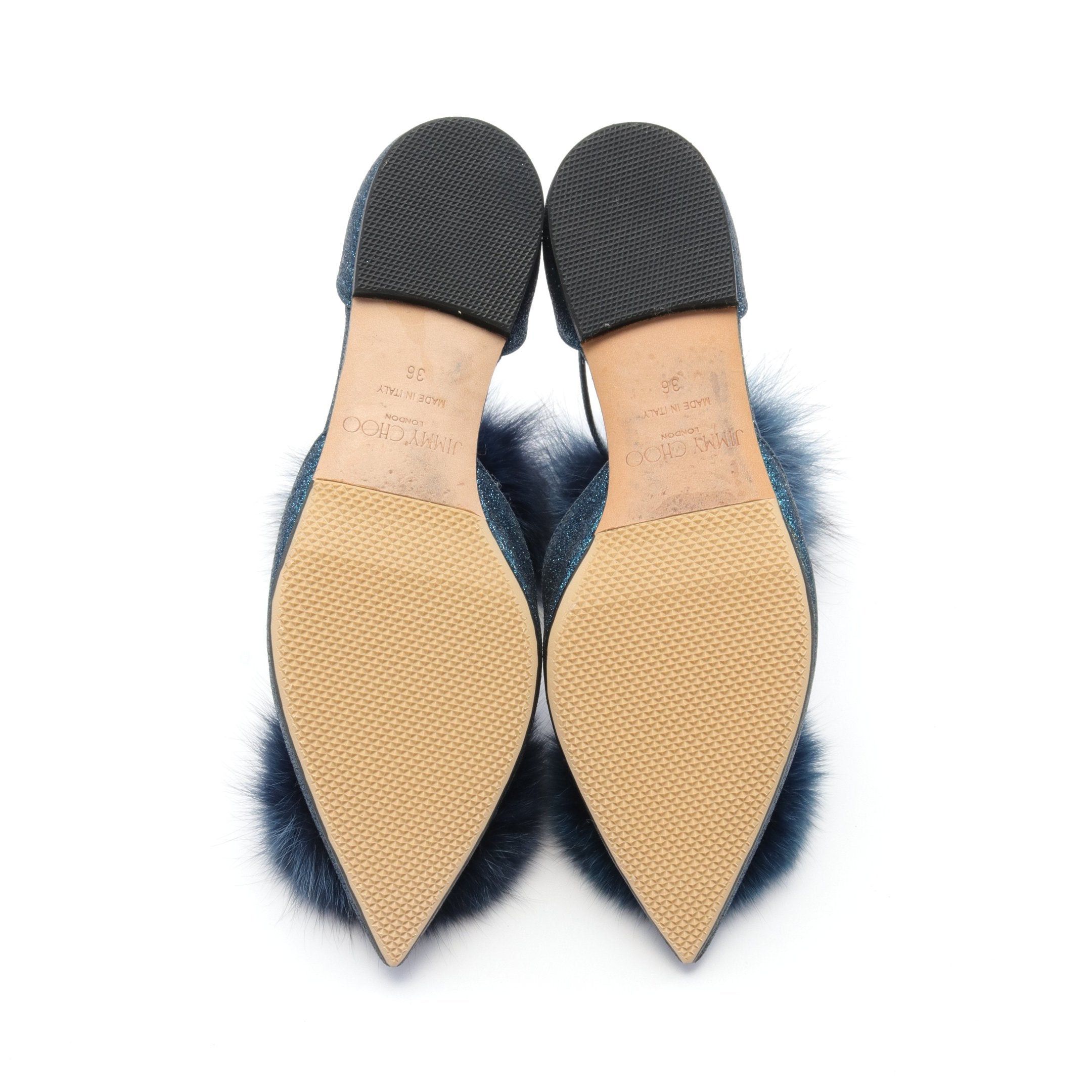 Jimmy Choo Jimmy Choo Dolly Flat Pumps Glitter Fur Blue Size ONE SIZE - 4 Thumbnail