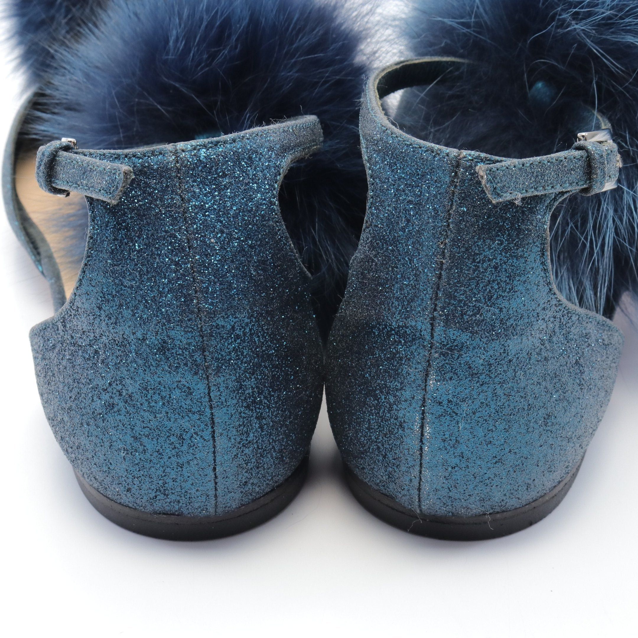 Jimmy Choo Jimmy Choo Dolly Flat Pumps Glitter Fur Blue Size ONE SIZE - 6 Thumbnail