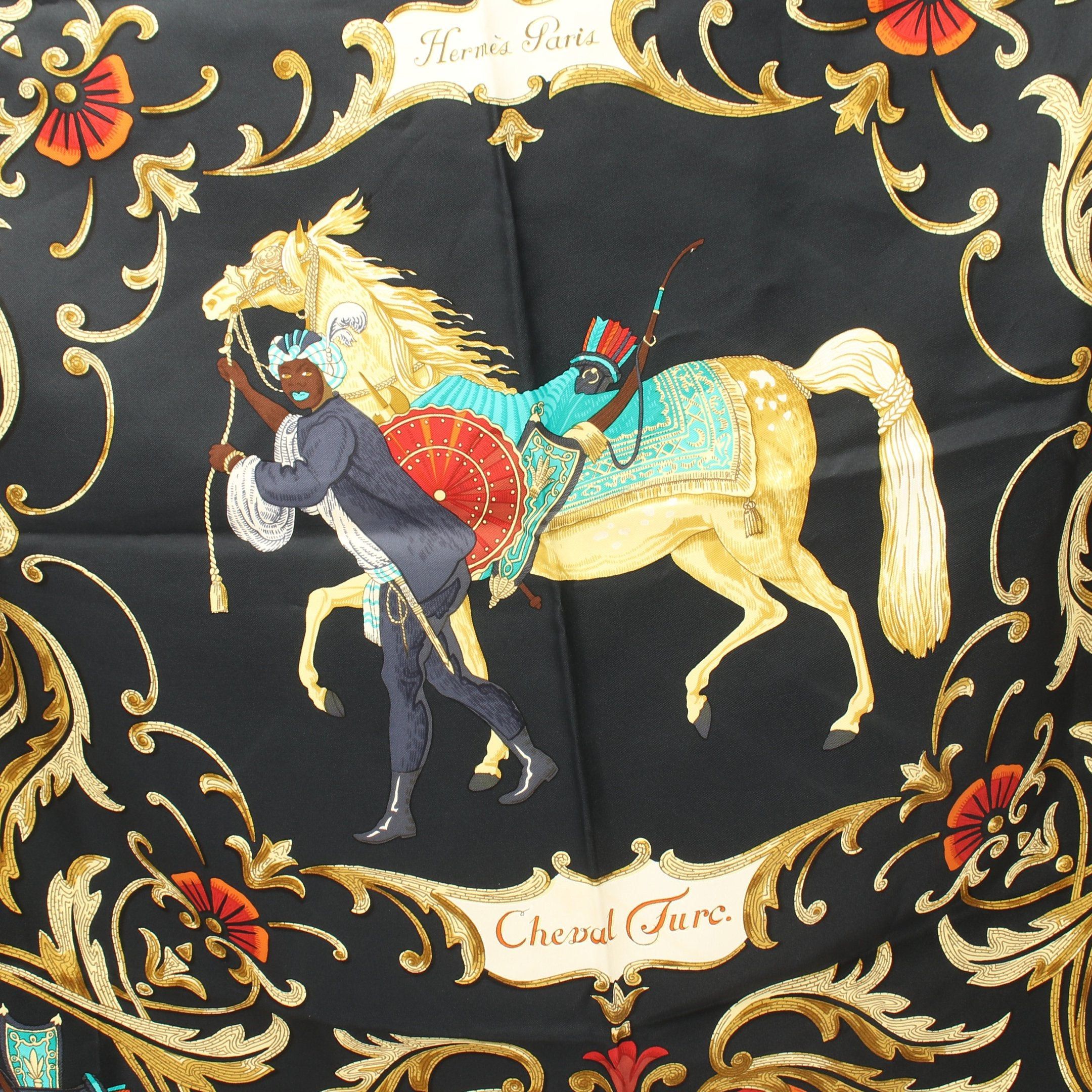 Hermes Hermes Carres 90 Cheval Turc Scarf Silk Black Multicolor Size ONE SIZE - 8 Thumbnail