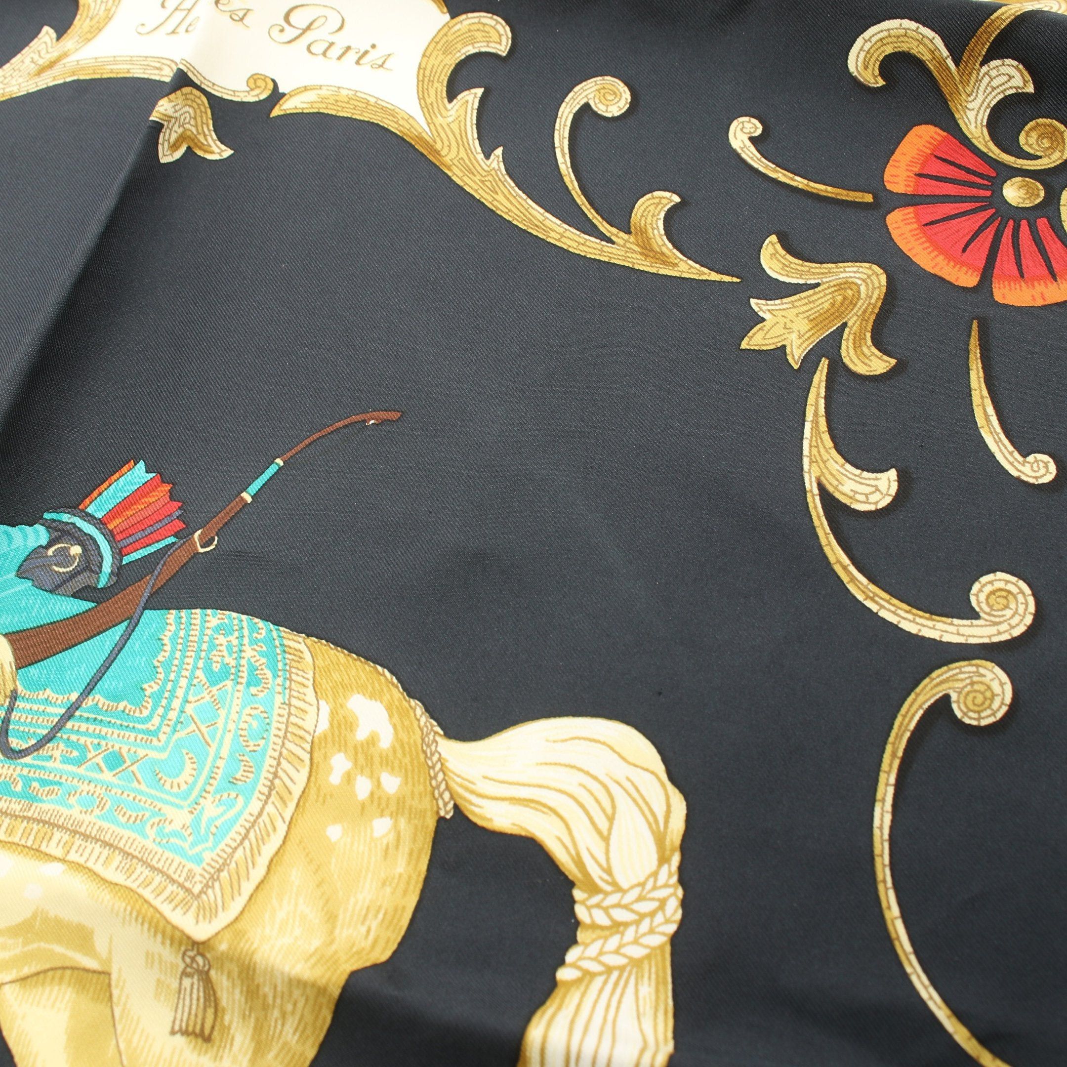 Hermes Hermes Carres 90 Cheval Turc Scarf Silk Black Multicolor Size ONE SIZE - 6 Thumbnail