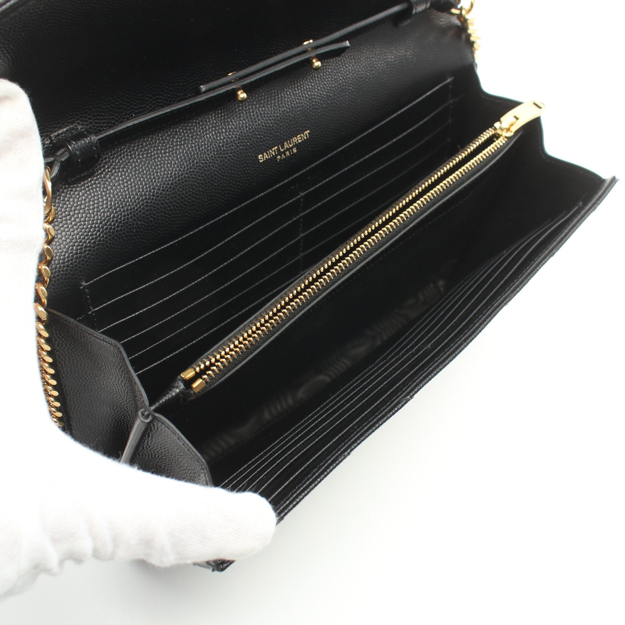 Yves Saint Laurent Yves Saint Laurent Monogram Saint Laurent Chain Wallet Leather Black Size ONE SIZE - 3 Thumbnail