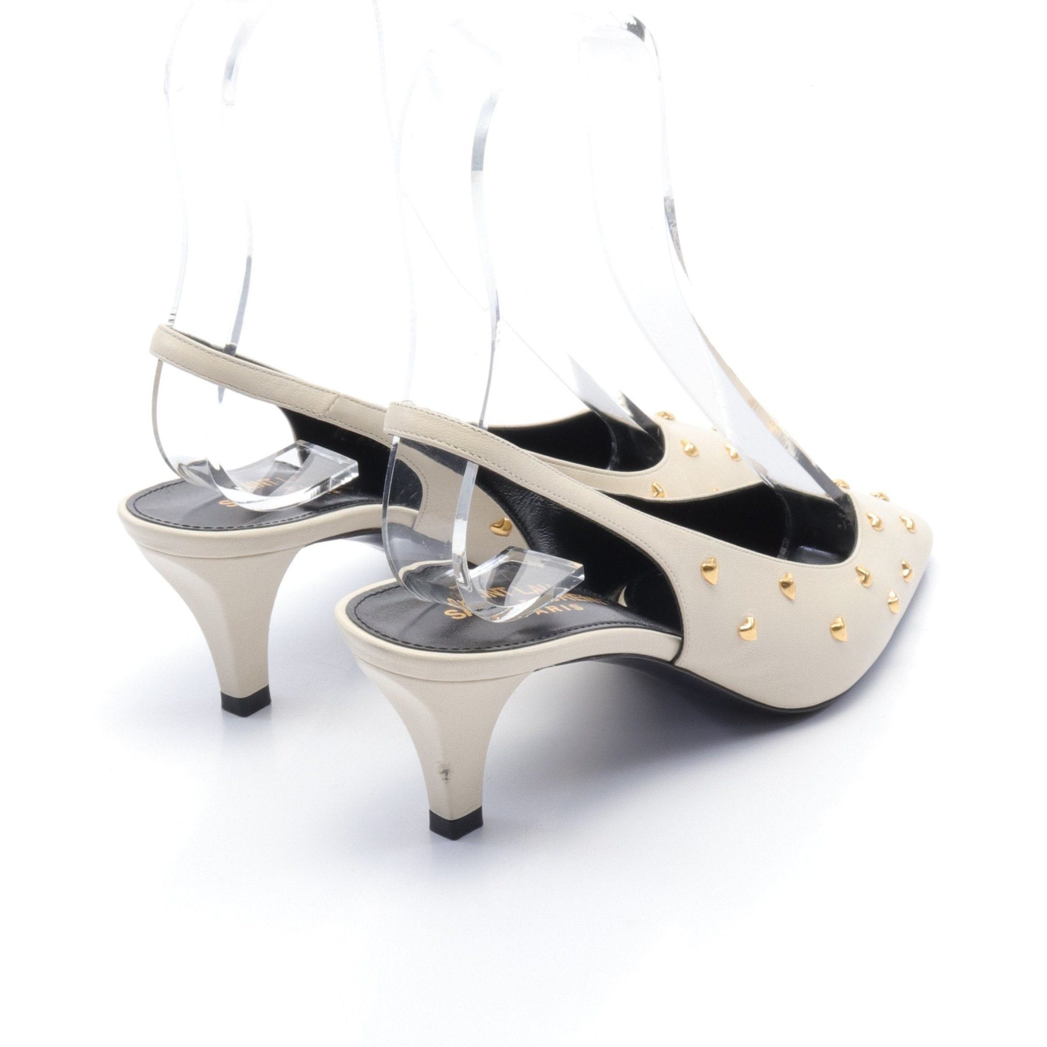 Yves Saint Laurent Yves Saint Laurent Back Strap Pumps Leather Ivory Heart Studs Size ONE SIZE - 2 Thumbnail