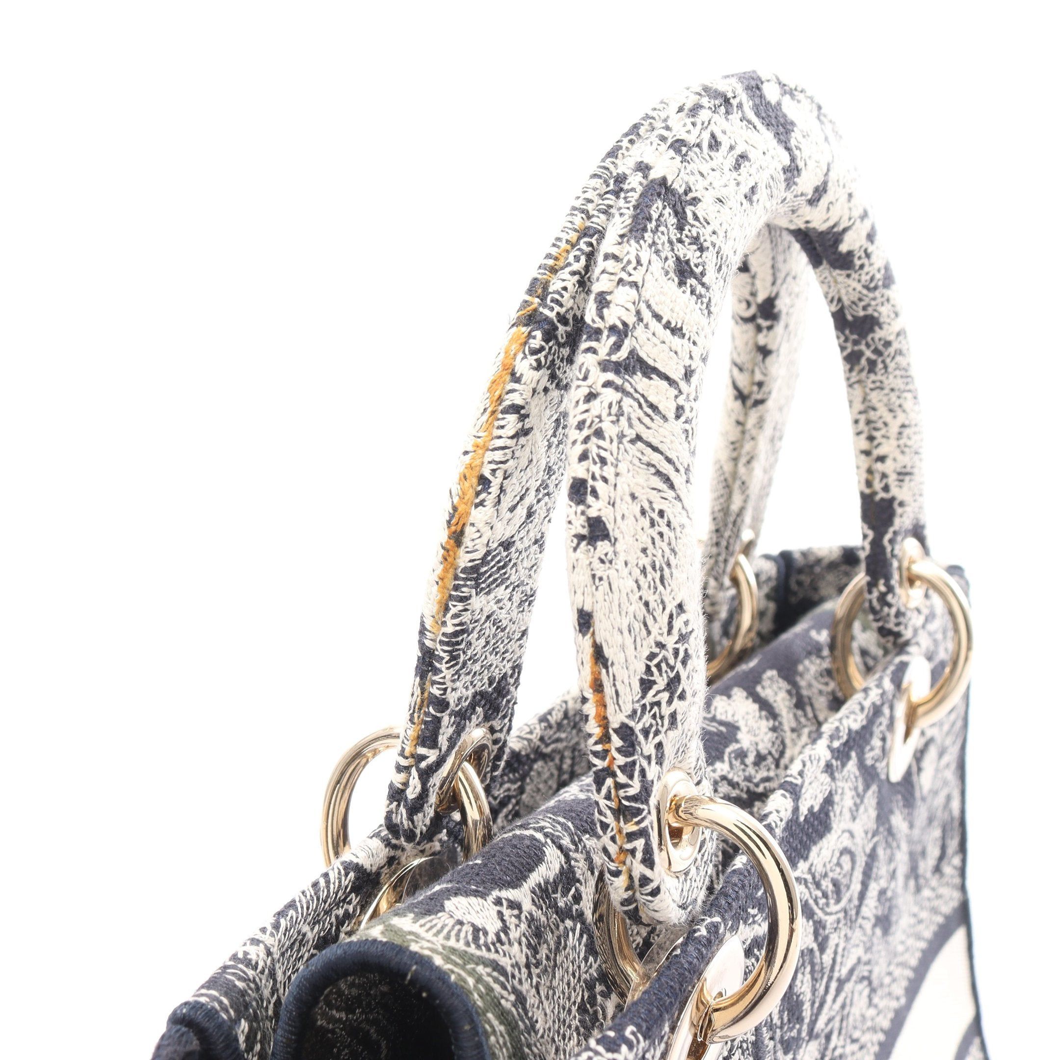 Dior Dior Lady Medium Bag Embroidery Handbag Canvas Ivory Navy Size ONE SIZE - 6 Thumbnail