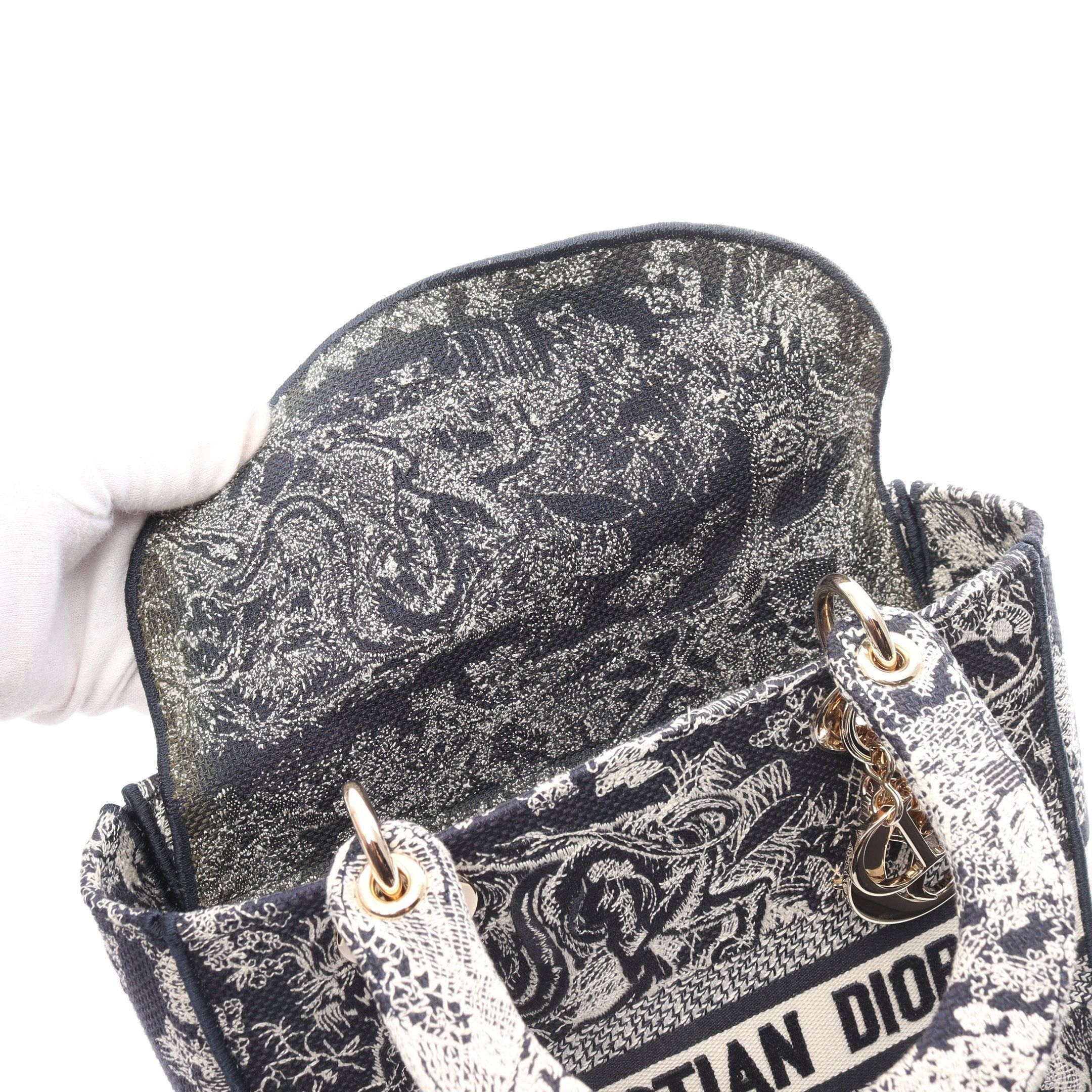 Dior Dior Lady Medium Bag Embroidery Handbag Canvas Ivory Navy Size ONE SIZE - 9 Thumbnail