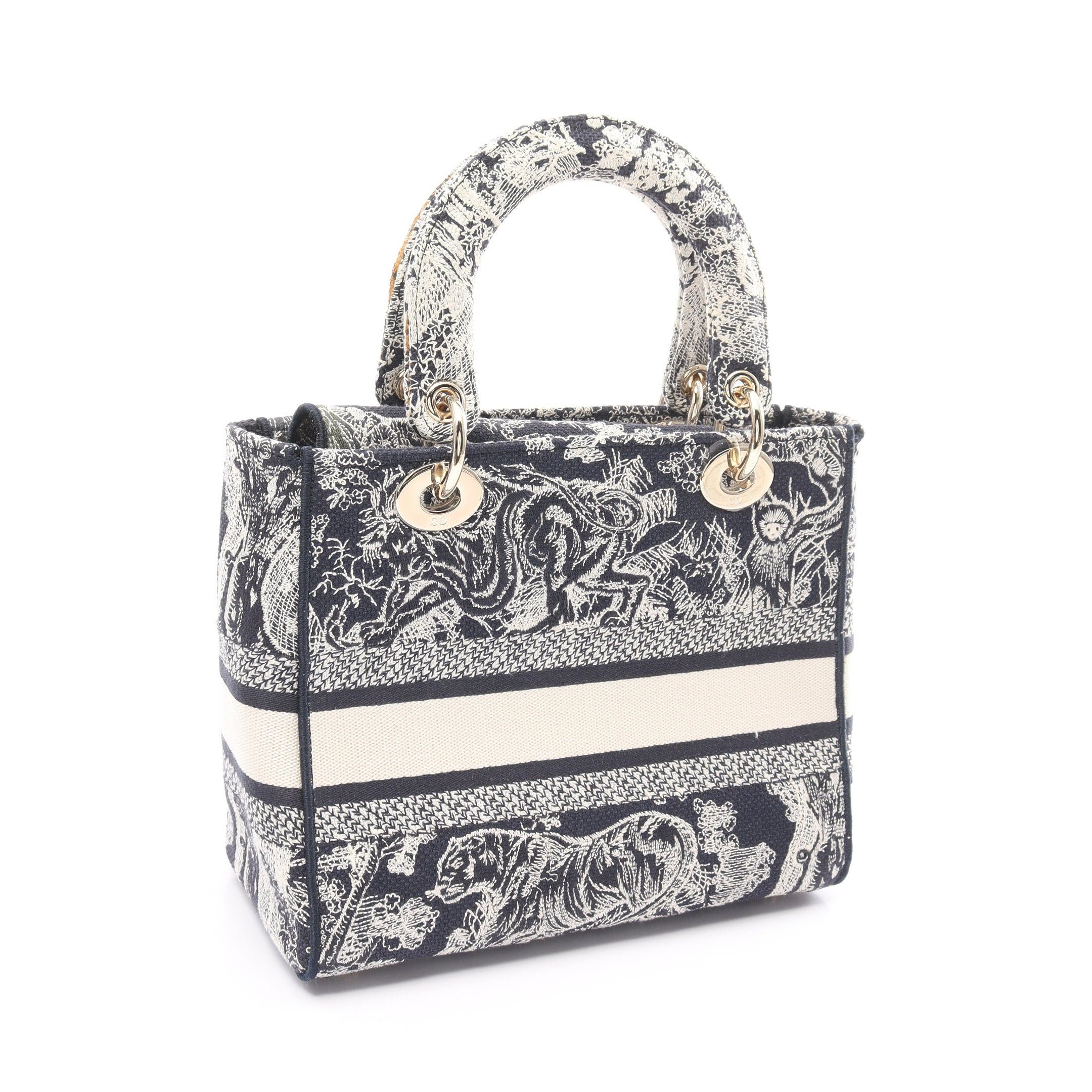 Dior Dior Lady Medium Bag Embroidery Handbag Canvas Ivory Navy Size ONE SIZE - 2 Thumbnail