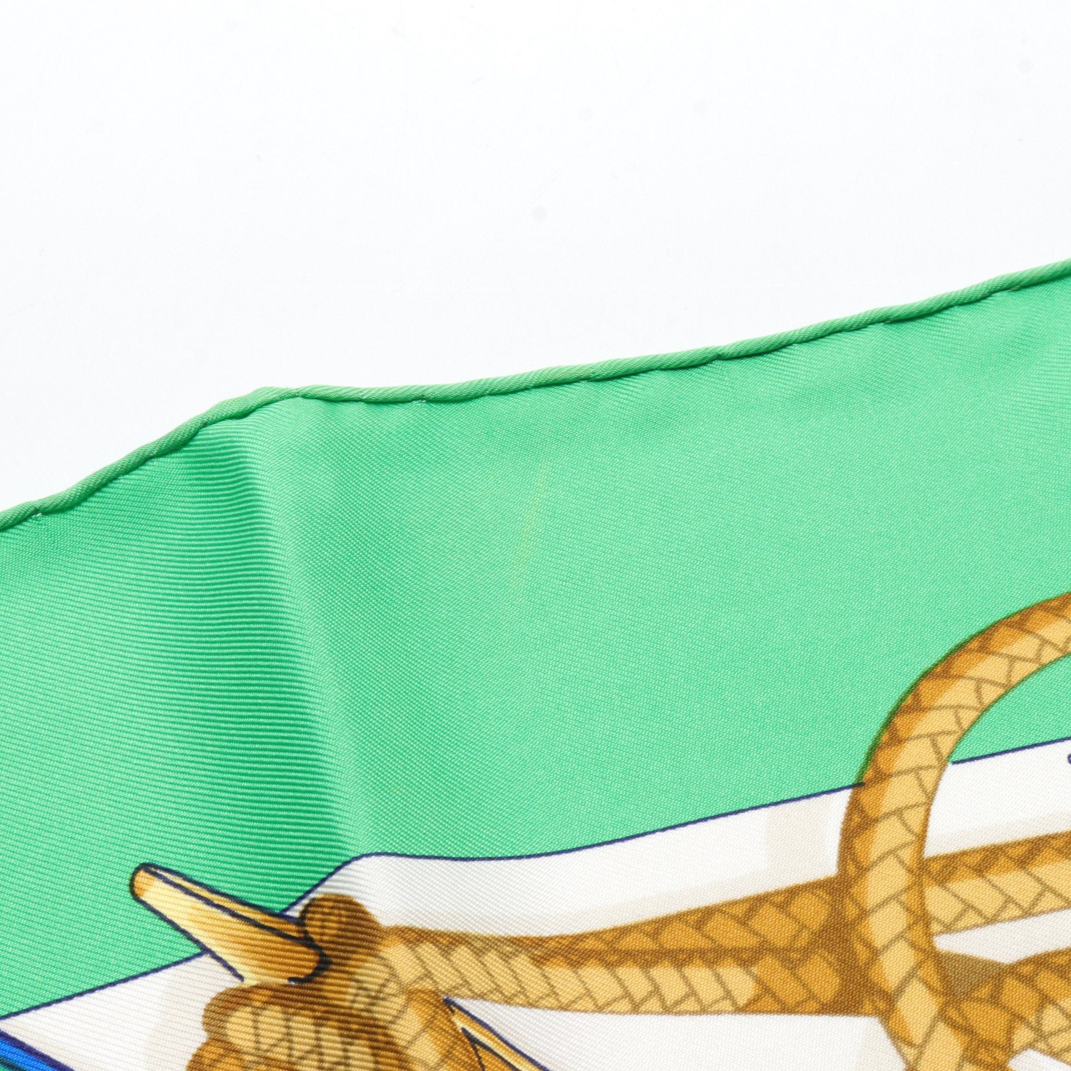 Hermes Hermes Carres 90 Retour De Peche Scarf Silk Green Multicolor Size ONE SIZE - 5 Thumbnail