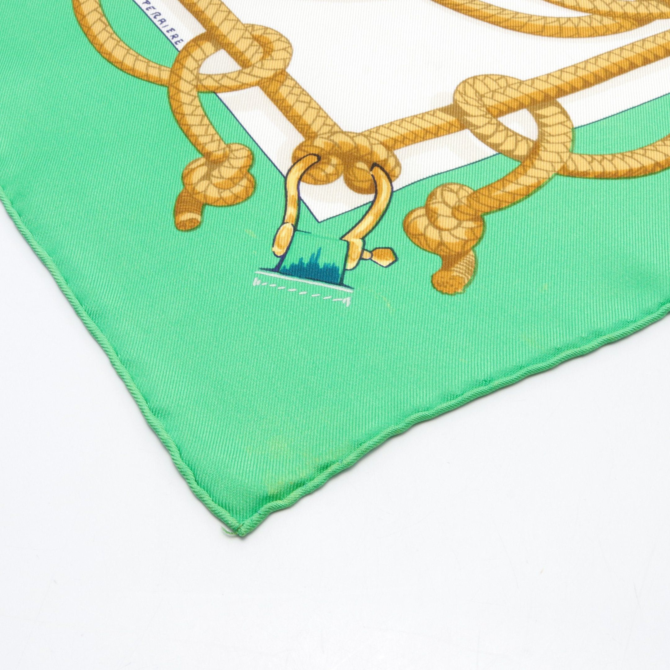Hermes Hermes Carres 90 Retour De Peche Scarf Silk Green Multicolor Size ONE SIZE - 7 Thumbnail