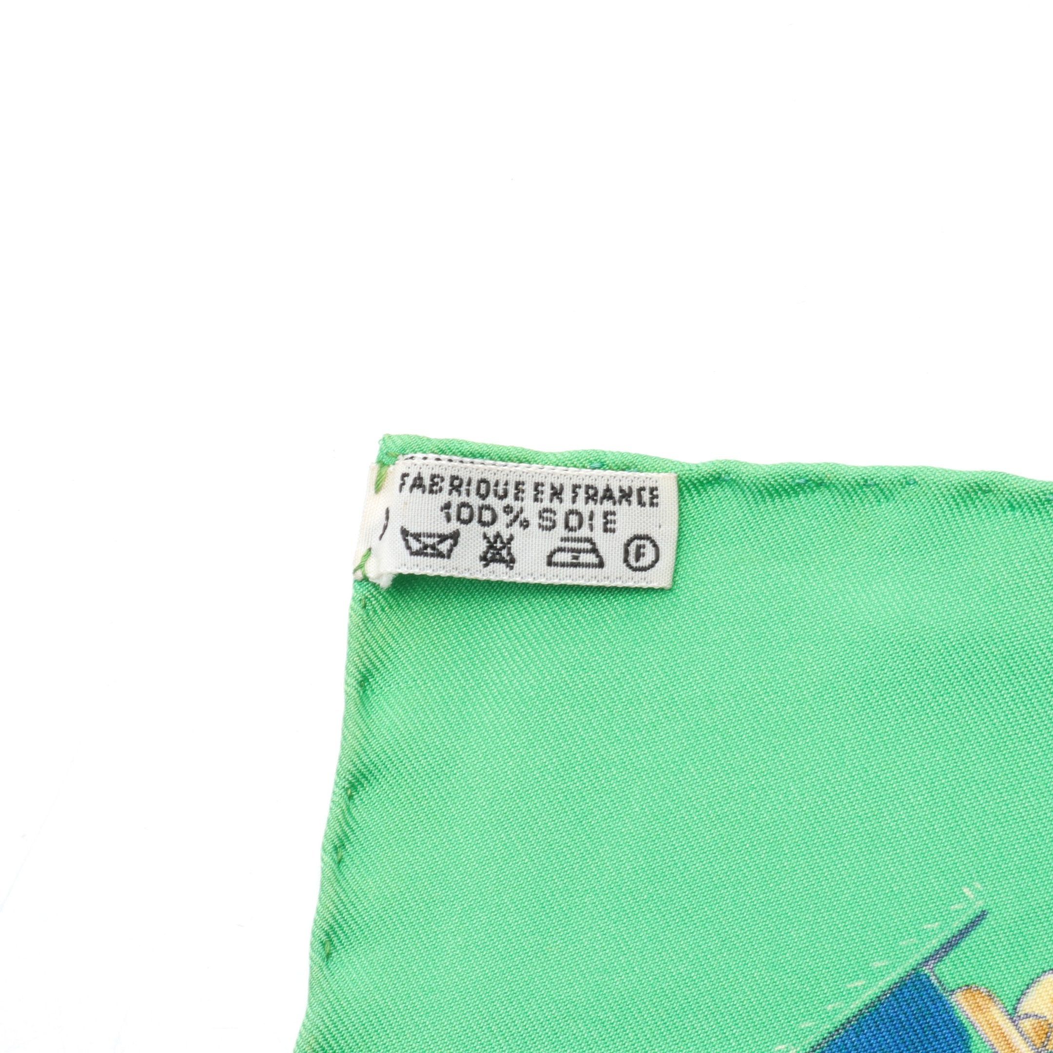 Hermes Hermes Carres 90 Retour De Peche Scarf Silk Green Multicolor Size ONE SIZE - 3 Thumbnail