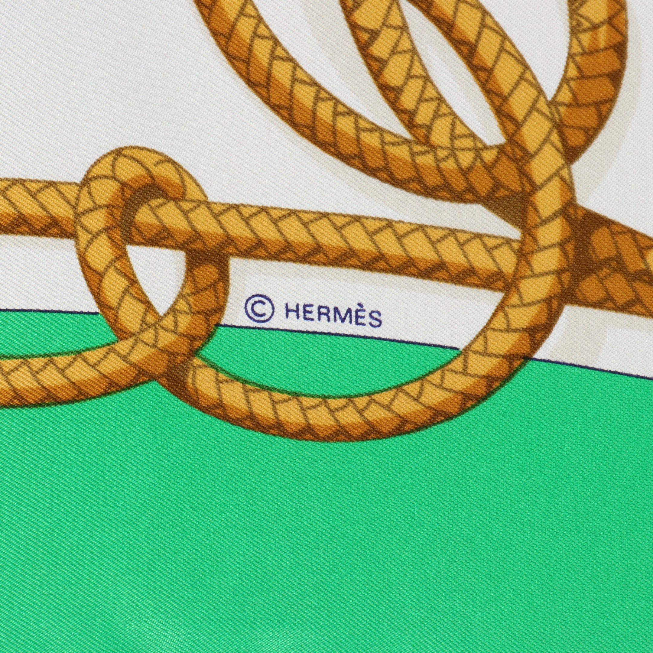 Hermes Hermes Carres 90 Retour De Peche Scarf Silk Green Multicolor Size ONE SIZE - 2 Thumbnail