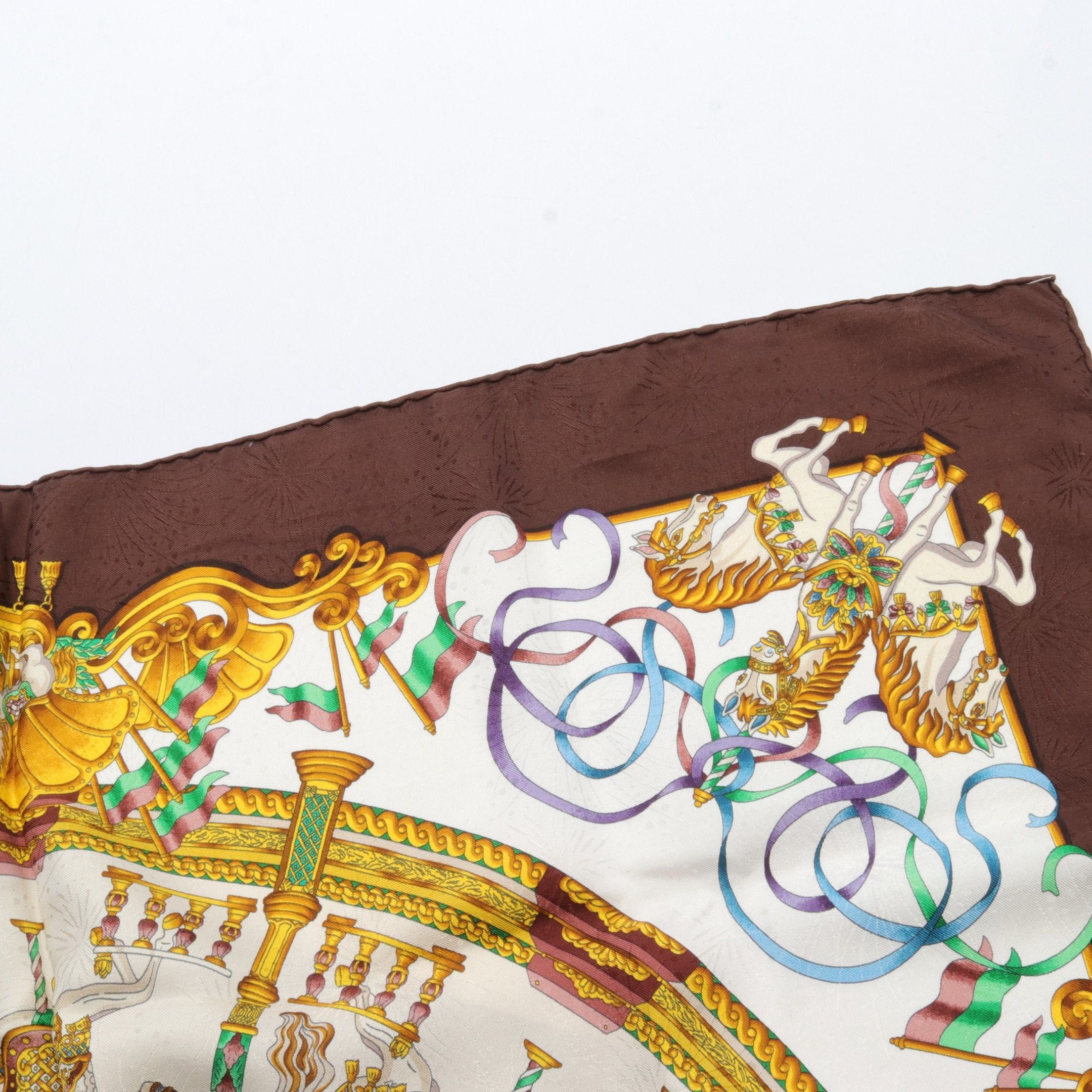 Hermes Hermes Carres 90 Luna Park Scarf Silk Brown Multicolor Size ONE SIZE - 4 Thumbnail