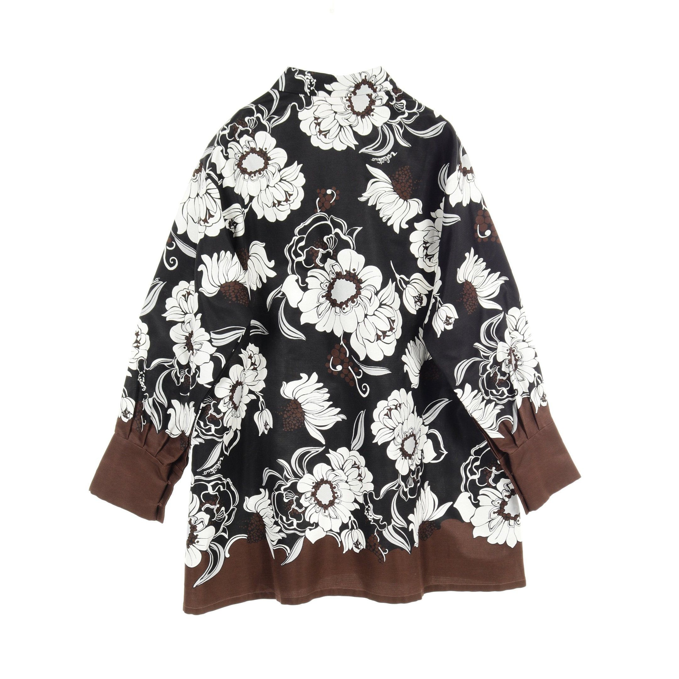 Valentino Valentino Tunic Shirt Floral Pattern Cotton Silk Brown Black White Size ONE SIZE - 2 Thumbnail