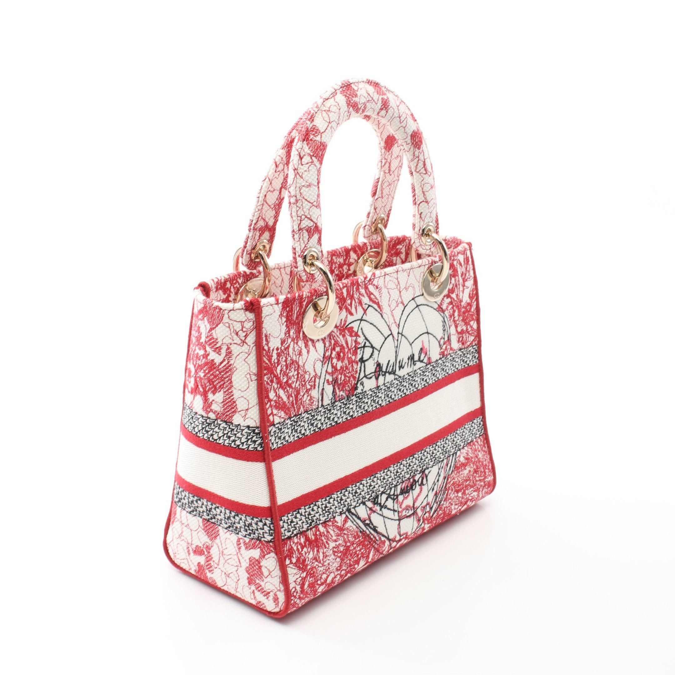 Dior Dior Lady Medium Royaume D'Amour D Light Handbag Canvas White Red Size ONE SIZE - 2 Thumbnail