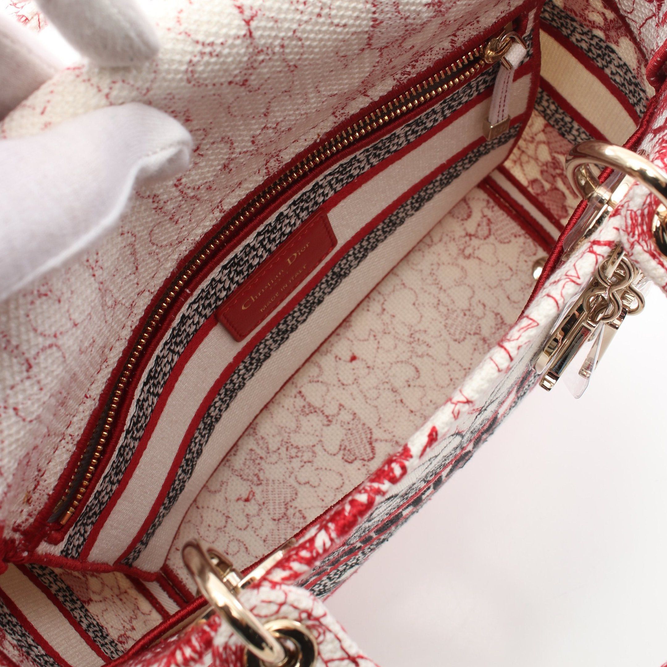Dior Dior Lady Medium Royaume D'Amour D Light Handbag Canvas White Red Size ONE SIZE - 3 Thumbnail