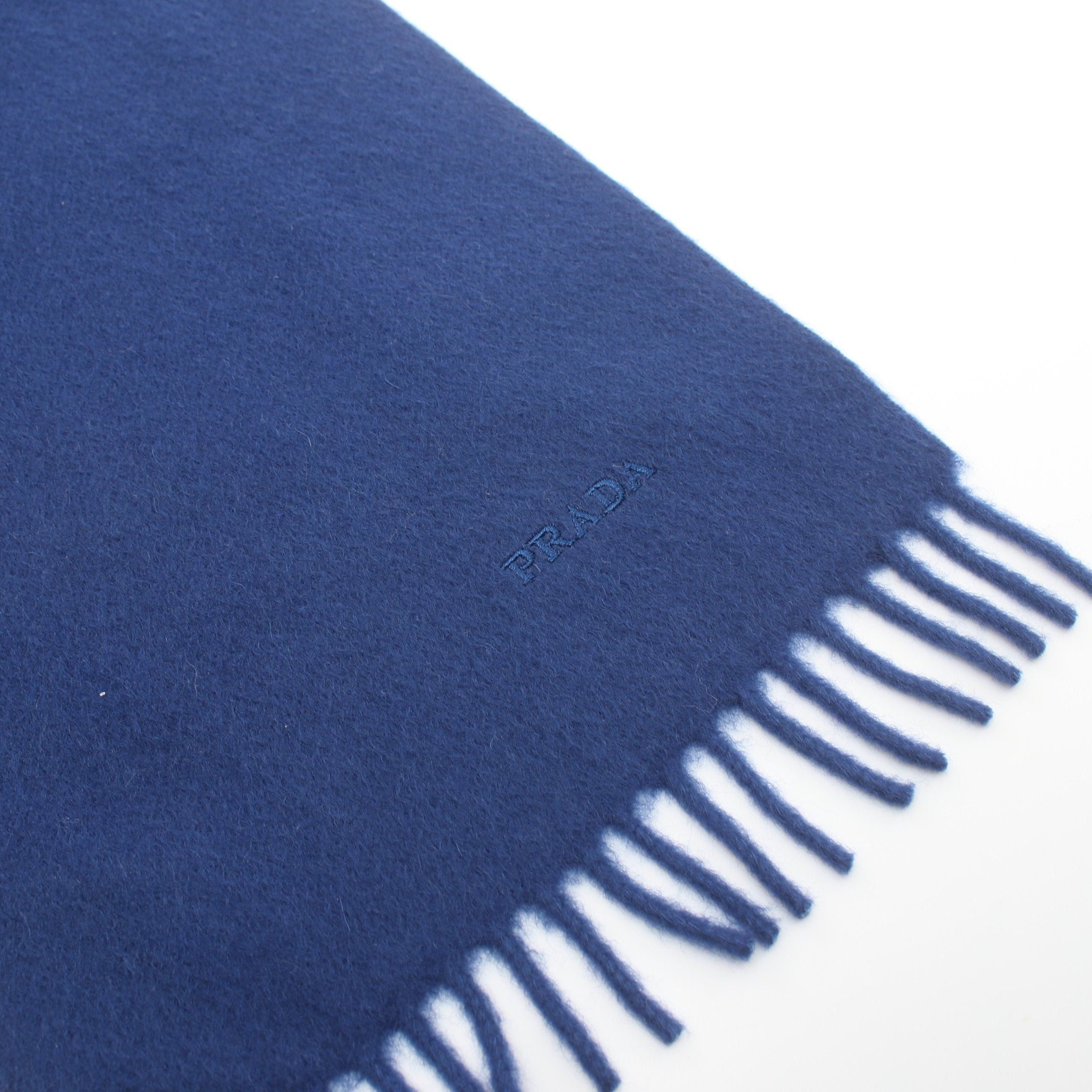 Prada Prada Scarf Logo Embroidery Cashmere Blue Size ONE SIZE - 6 Thumbnail