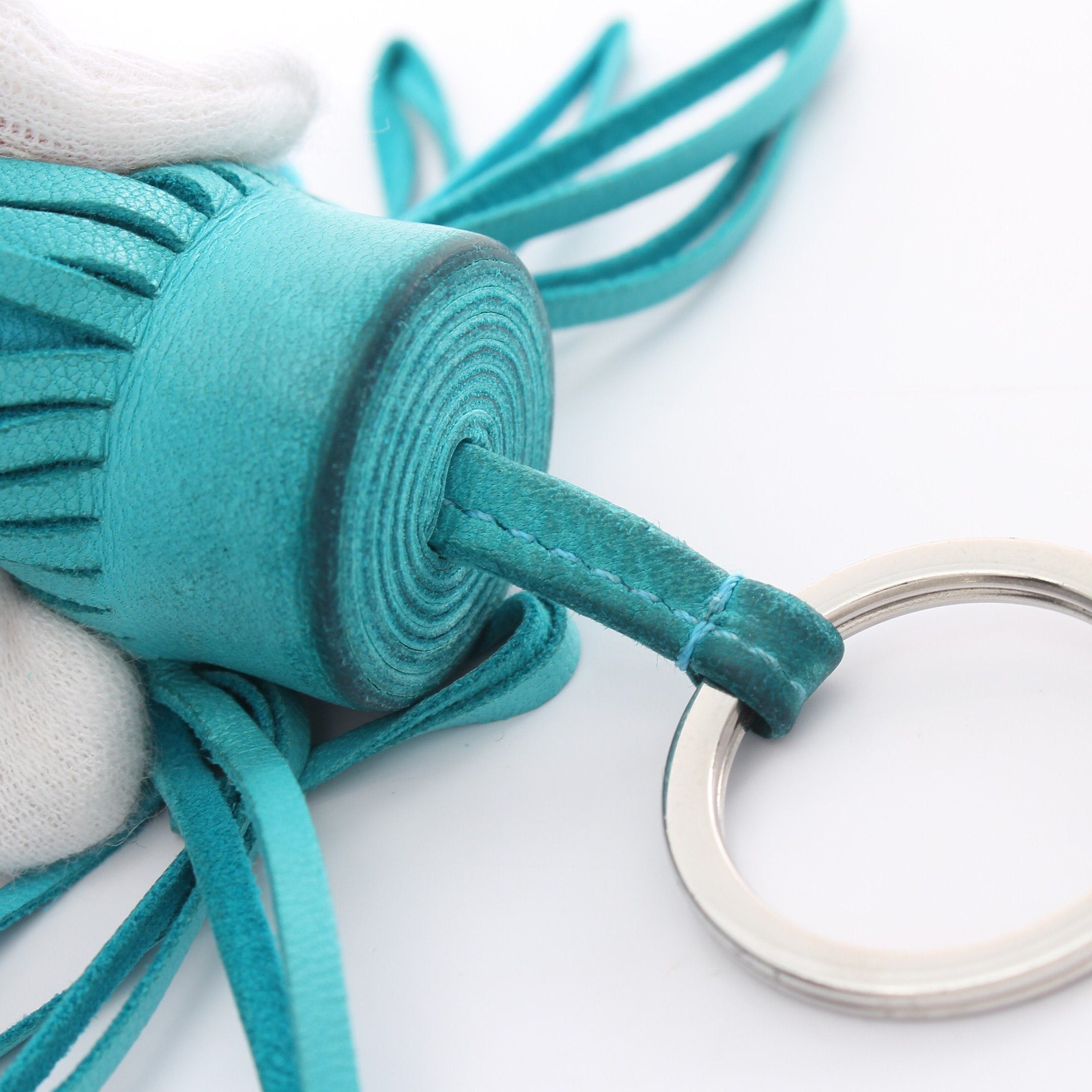 Hermes Hermes Carmen Blue Aztec Bag Charm Key Ring Aagneau Light Silver Hardware Size ONE SIZE - 5 Thumbnail