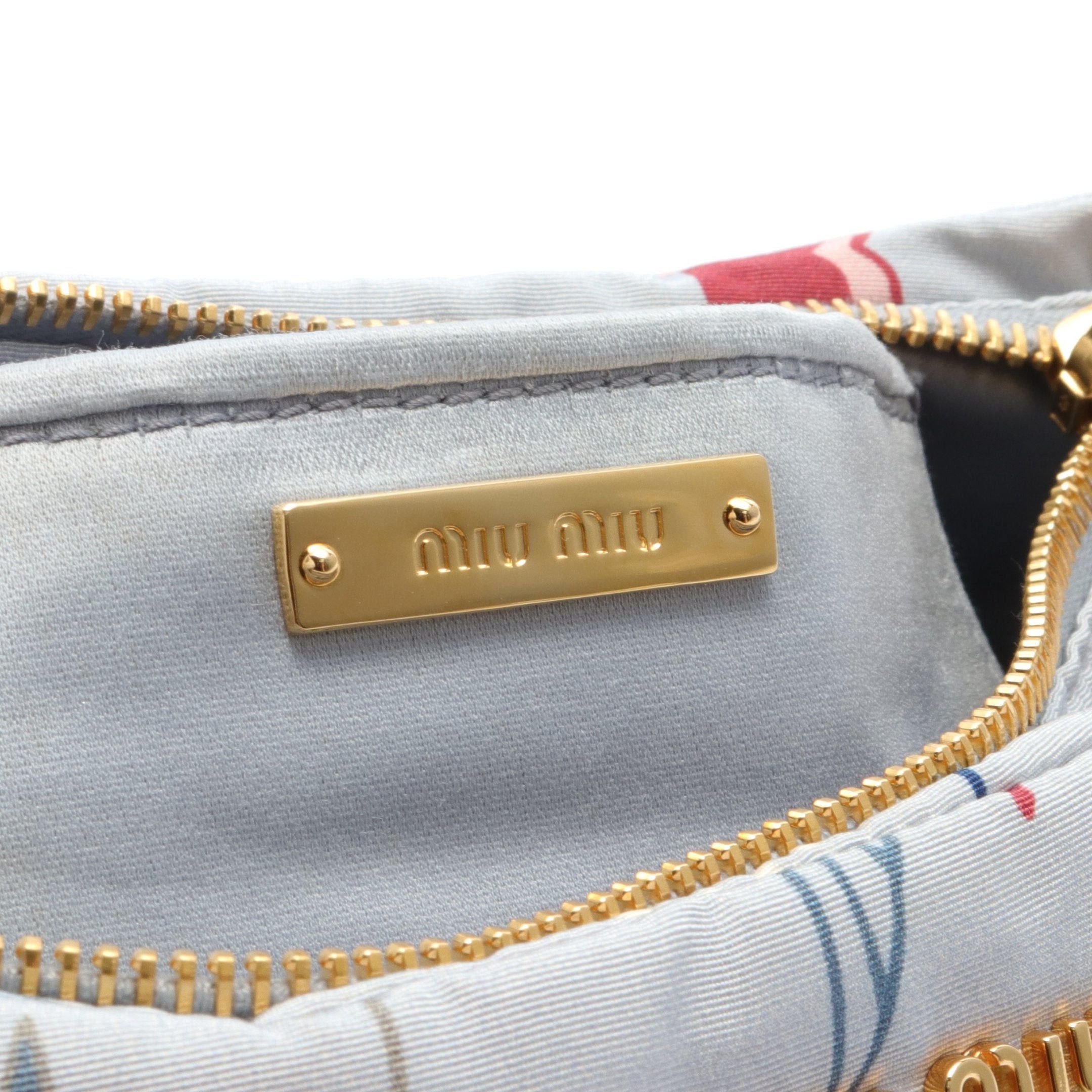Miu Miu Faille Print Pouch Floral Pattern Fabric Blue Gray Multicolor