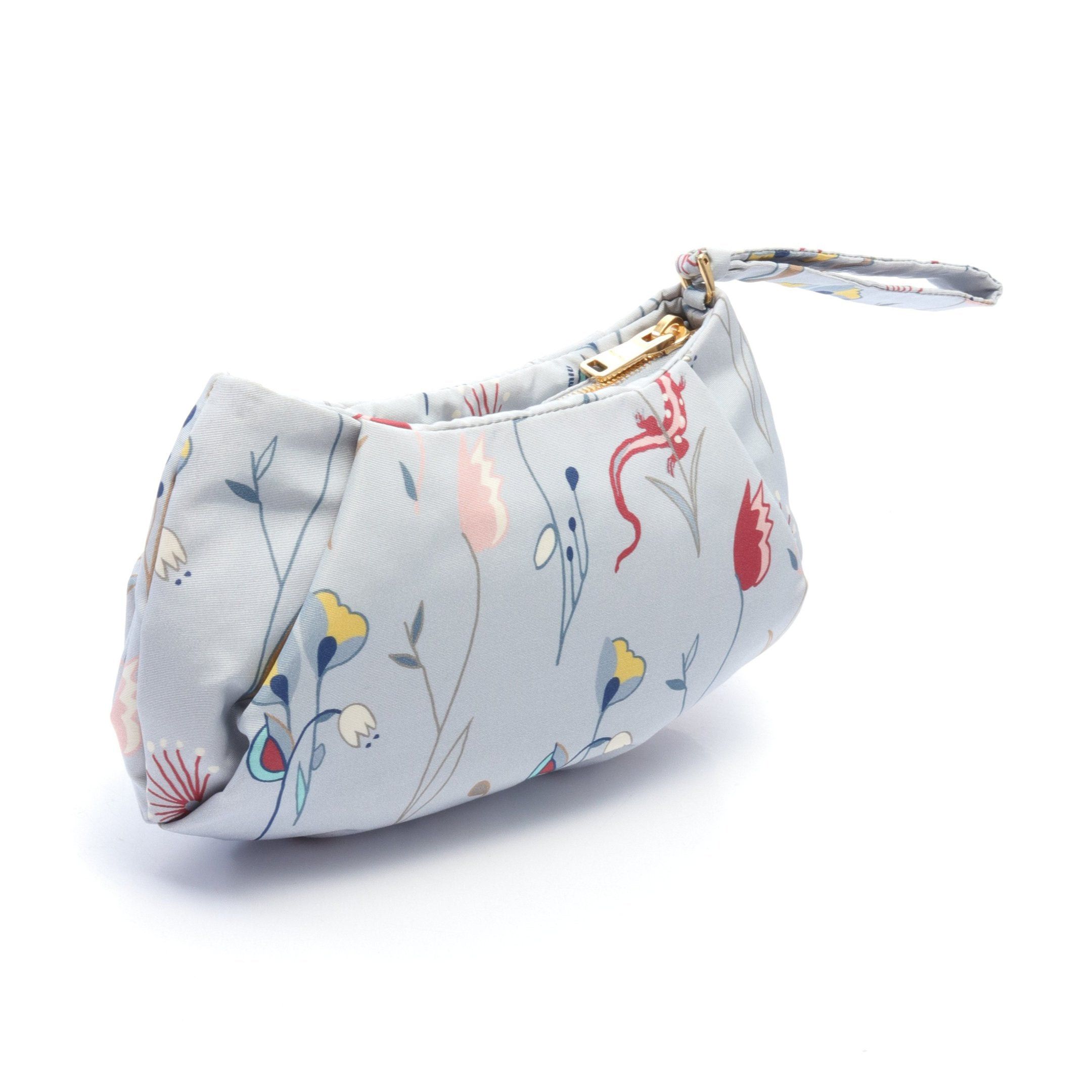 Miu Miu Faille Print Pouch Floral Pattern Fabric Blue Gray Multicolor
