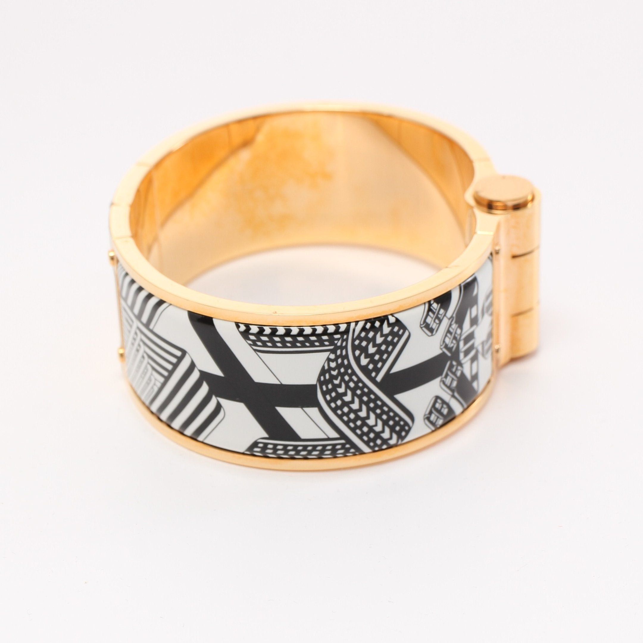 Hermes Hermes Charnier Gm Bangle Gp Enamel Gold Black White Size ONE SIZE - 5 Thumbnail