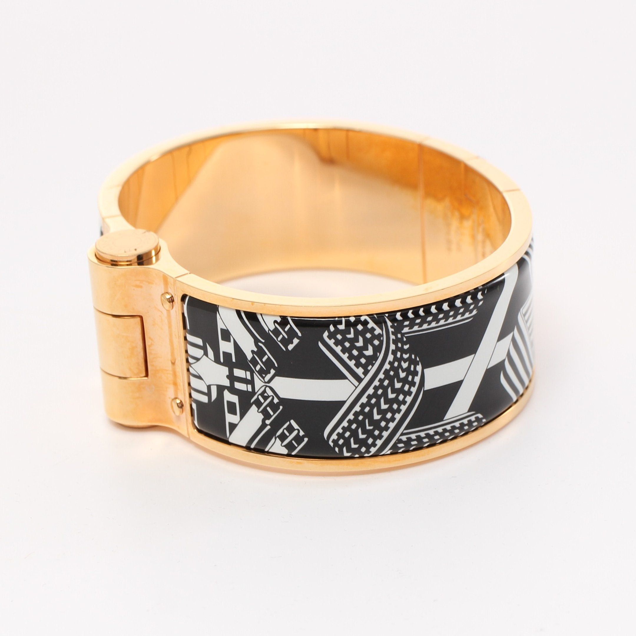 Hermes Hermes Charnier Gm Bangle Gp Enamel Gold Black White Size ONE SIZE - 6 Thumbnail