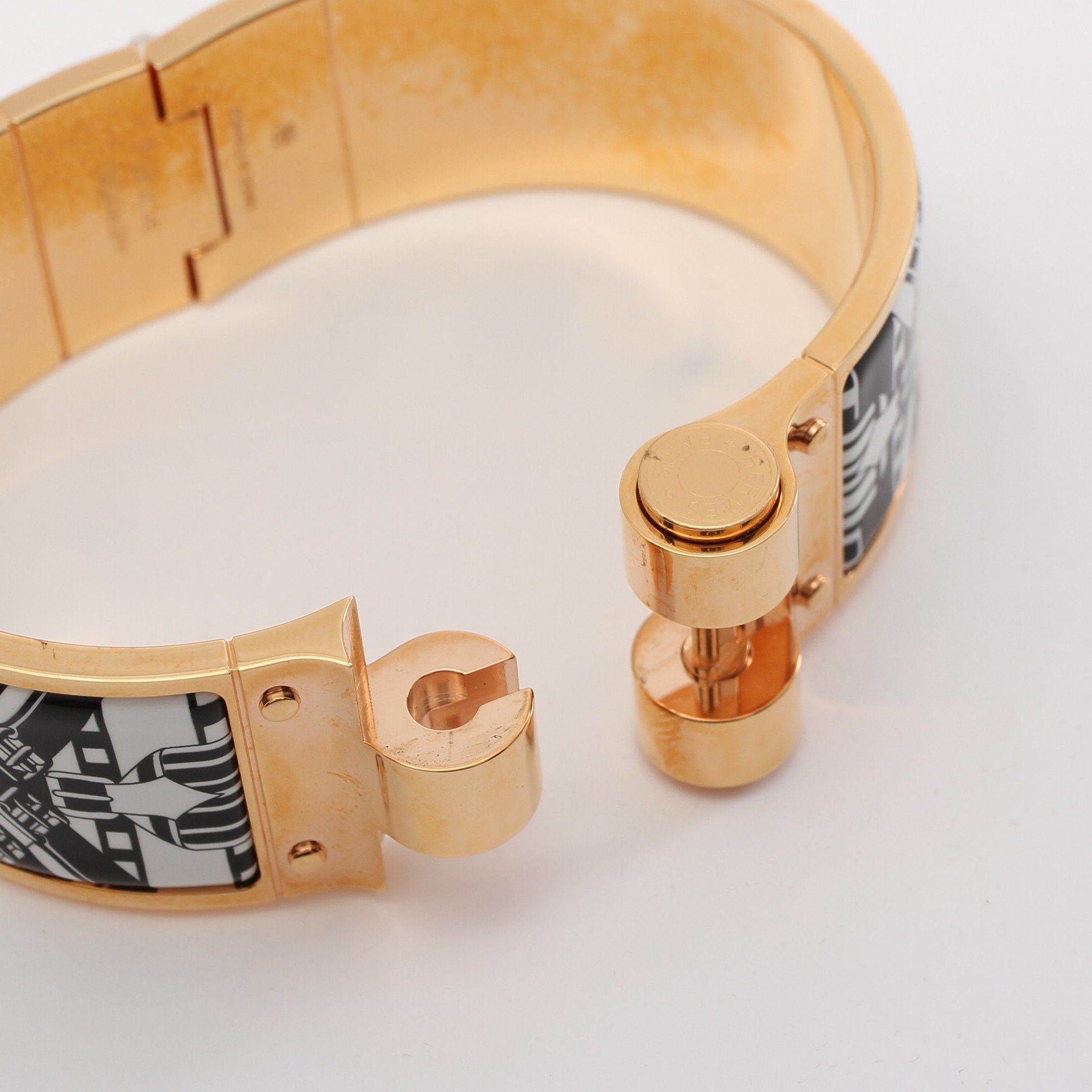Hermes Hermes Charnier Gm Bangle Gp Enamel Gold Black White Size ONE SIZE - 3 Thumbnail