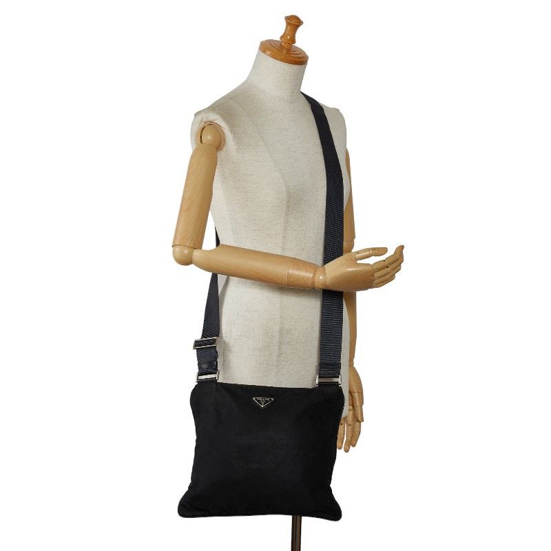 Prada Prada Prada Nylon Triangle Logo Plate Shoulder Bag Black Canvas Crossbody Bag in Good Condition Size ONE SIZE - 10 Thumbnail