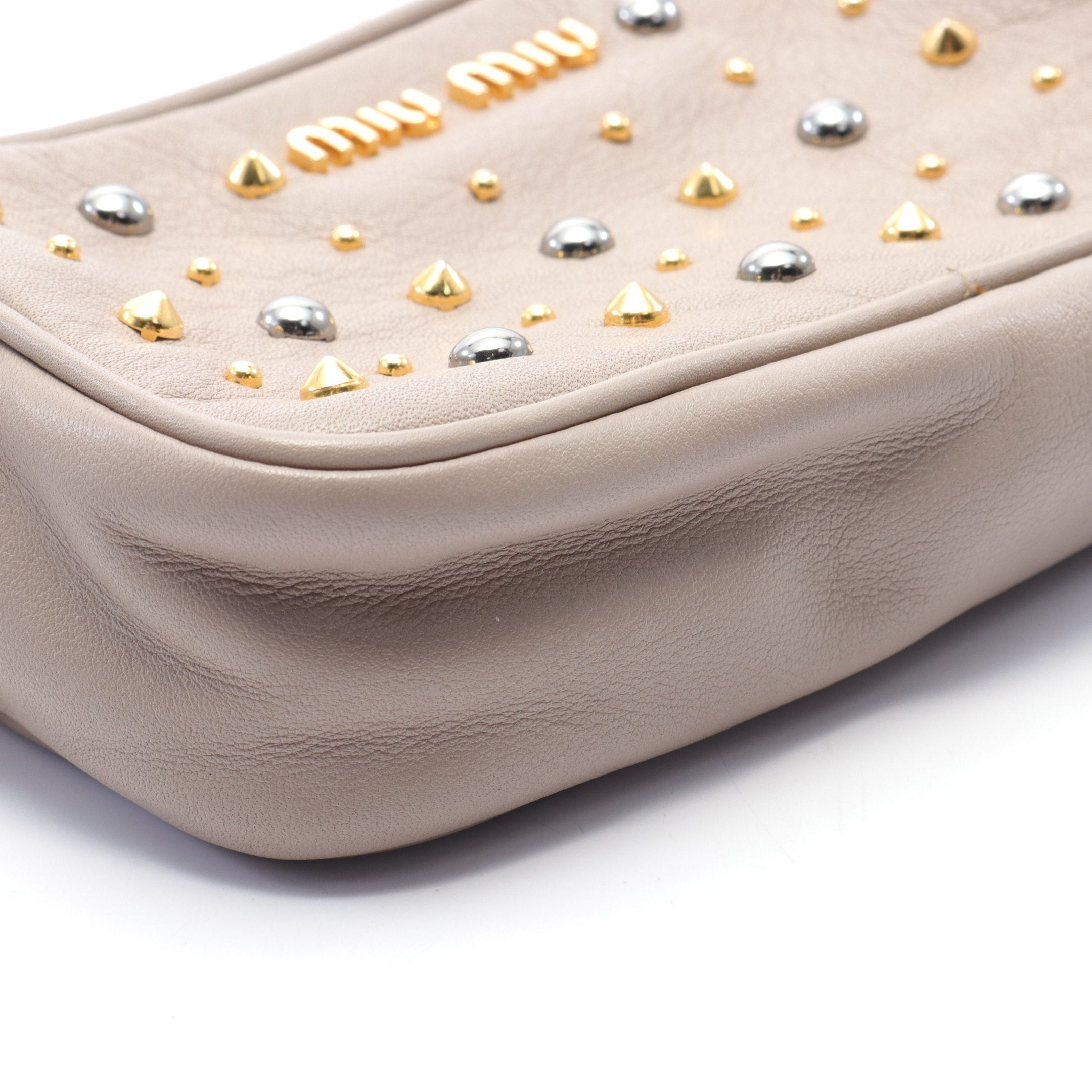 Miu Miu Miu Miu Pouch Leather Gray Beige Studs Size ONE SIZE - 5 Thumbnail