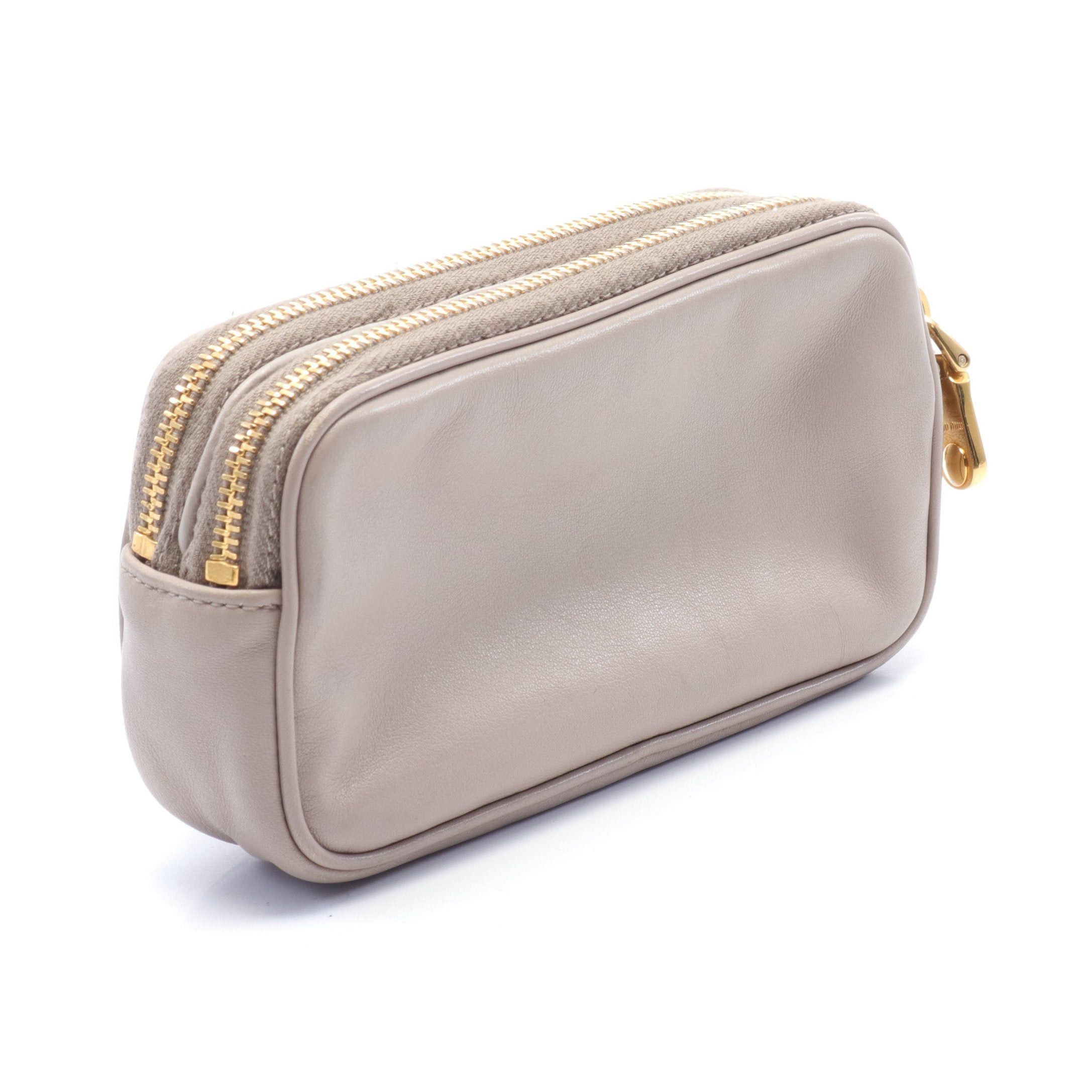 Miu Miu Miu Miu Pouch Leather Gray Beige Studs Size ONE SIZE - 2 Thumbnail