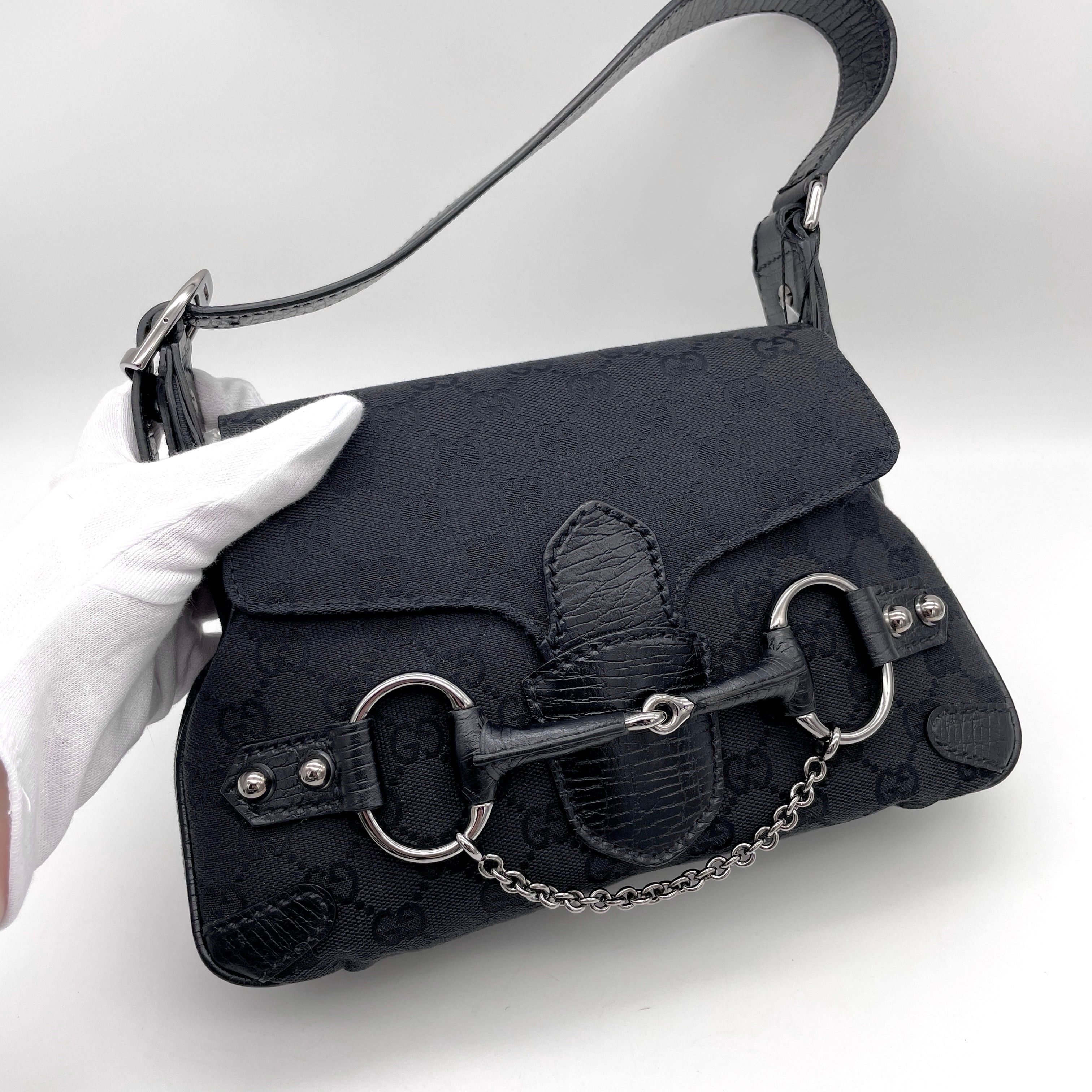 Gucci Gucci Gg Canvas Chain Horsebit One Shoulder Bag Pm Shw Black Size ONE SIZE - 4 Thumbnail