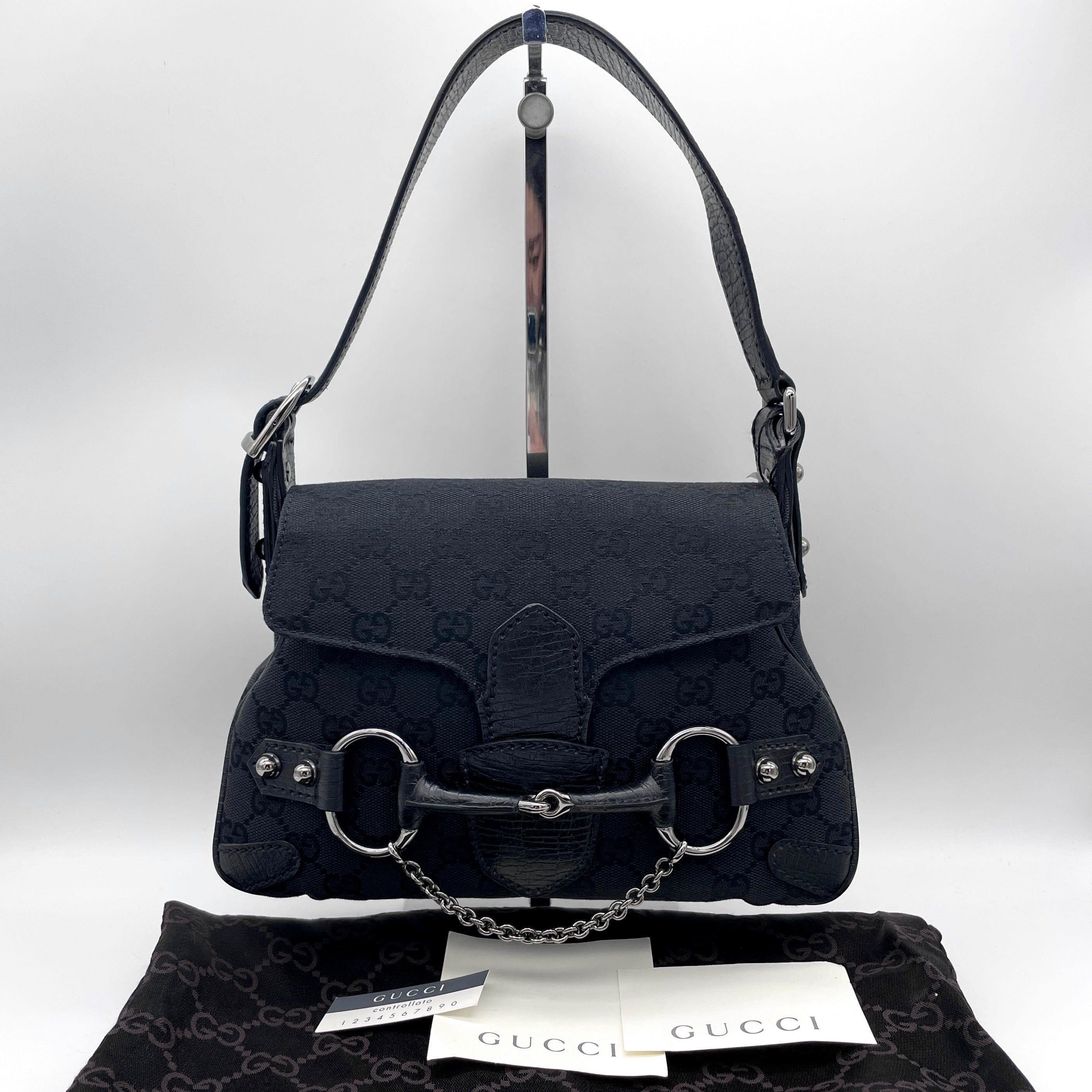 Gucci Gucci Gg Canvas Chain Horsebit One Shoulder Bag Pm Shw Black Size ONE SIZE - 2 Thumbnail