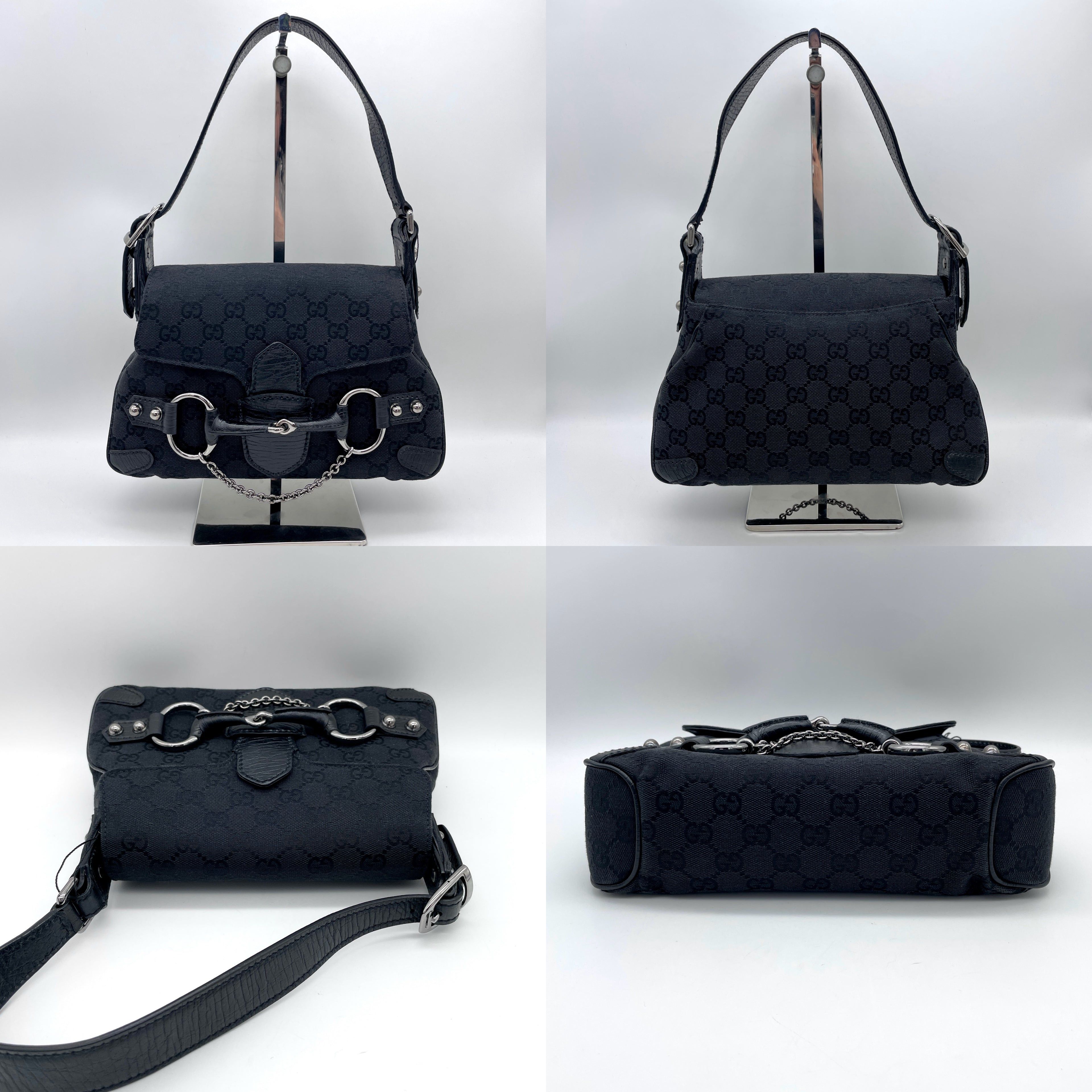 Gucci Gucci Gg Canvas Chain Horsebit One Shoulder Bag Pm Shw Black Size ONE SIZE - 3 Thumbnail