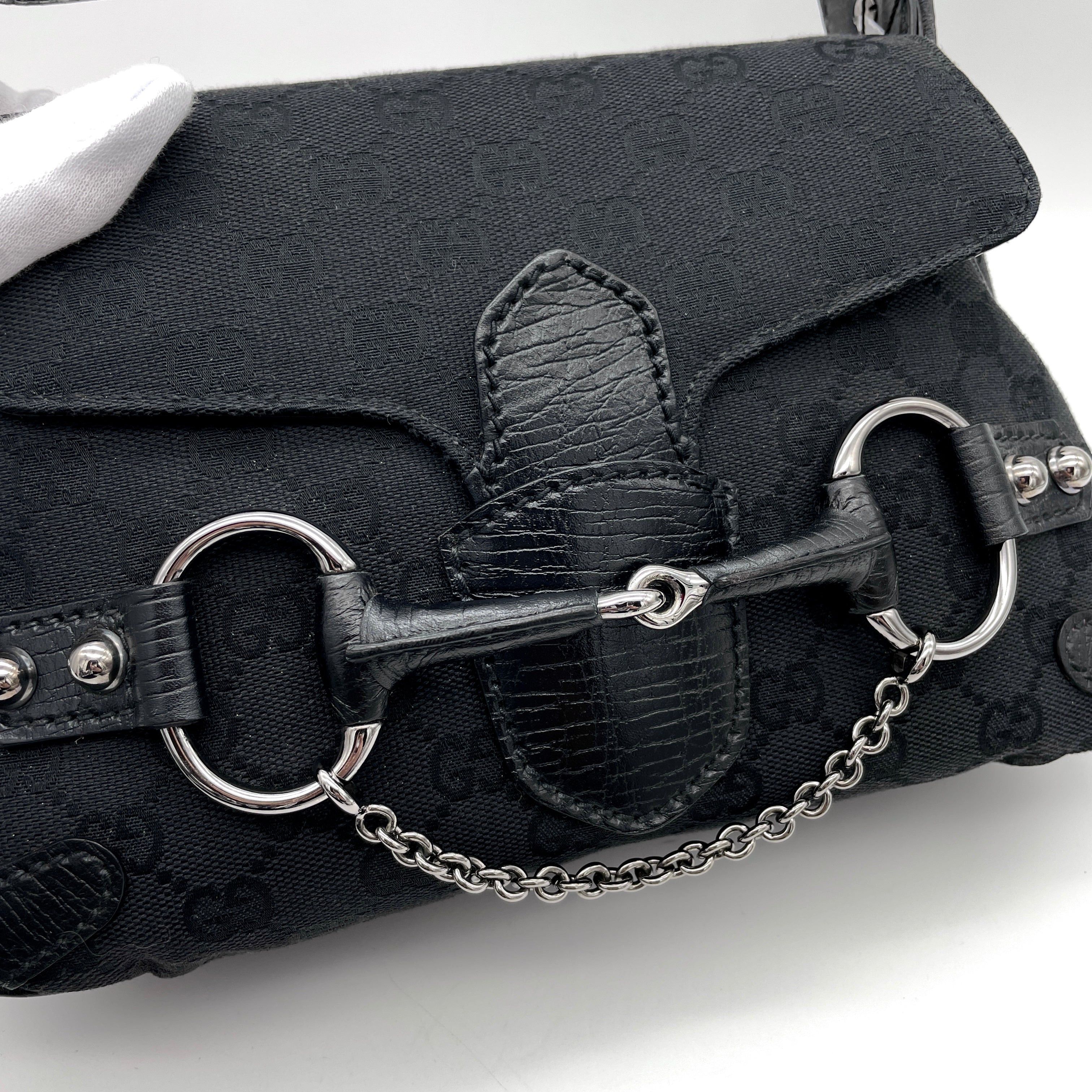Gucci Gucci Gg Canvas Chain Horsebit One Shoulder Bag Pm Shw Black Size ONE SIZE - 5 Thumbnail