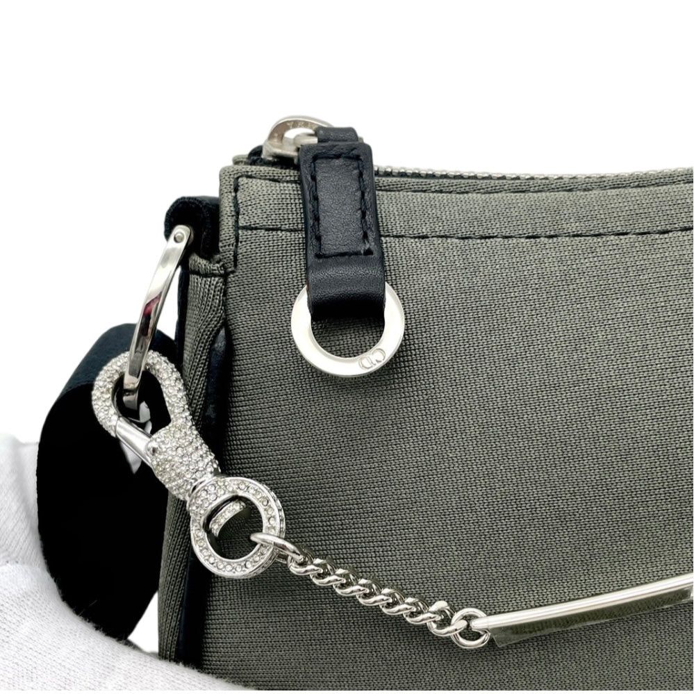 Christian Dior Rhinestone Chain Handle Shoulder Bag Dark Green Black Shw