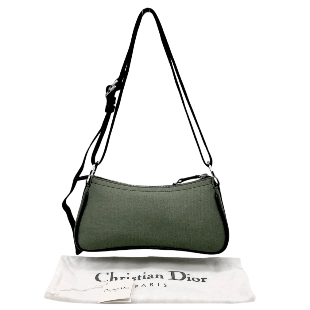 Christian Dior Rhinestone Chain Handle Shoulder Bag Dark Green Black Shw