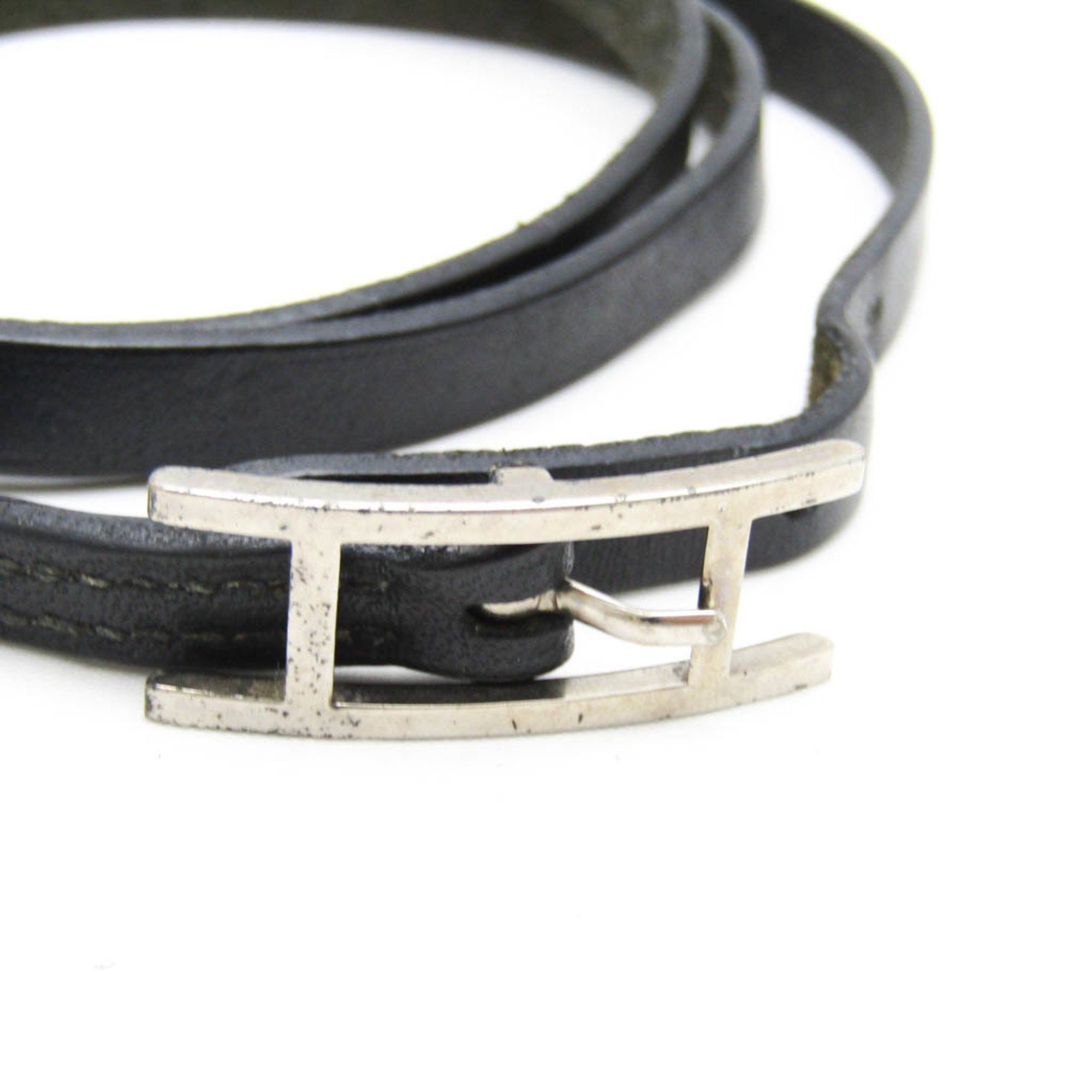 Hermes Hermes Hapi Triple Bracelet Choker Leather,Metal No Stone Bangle Black,Silver Size ONE SIZE - 8 Thumbnail