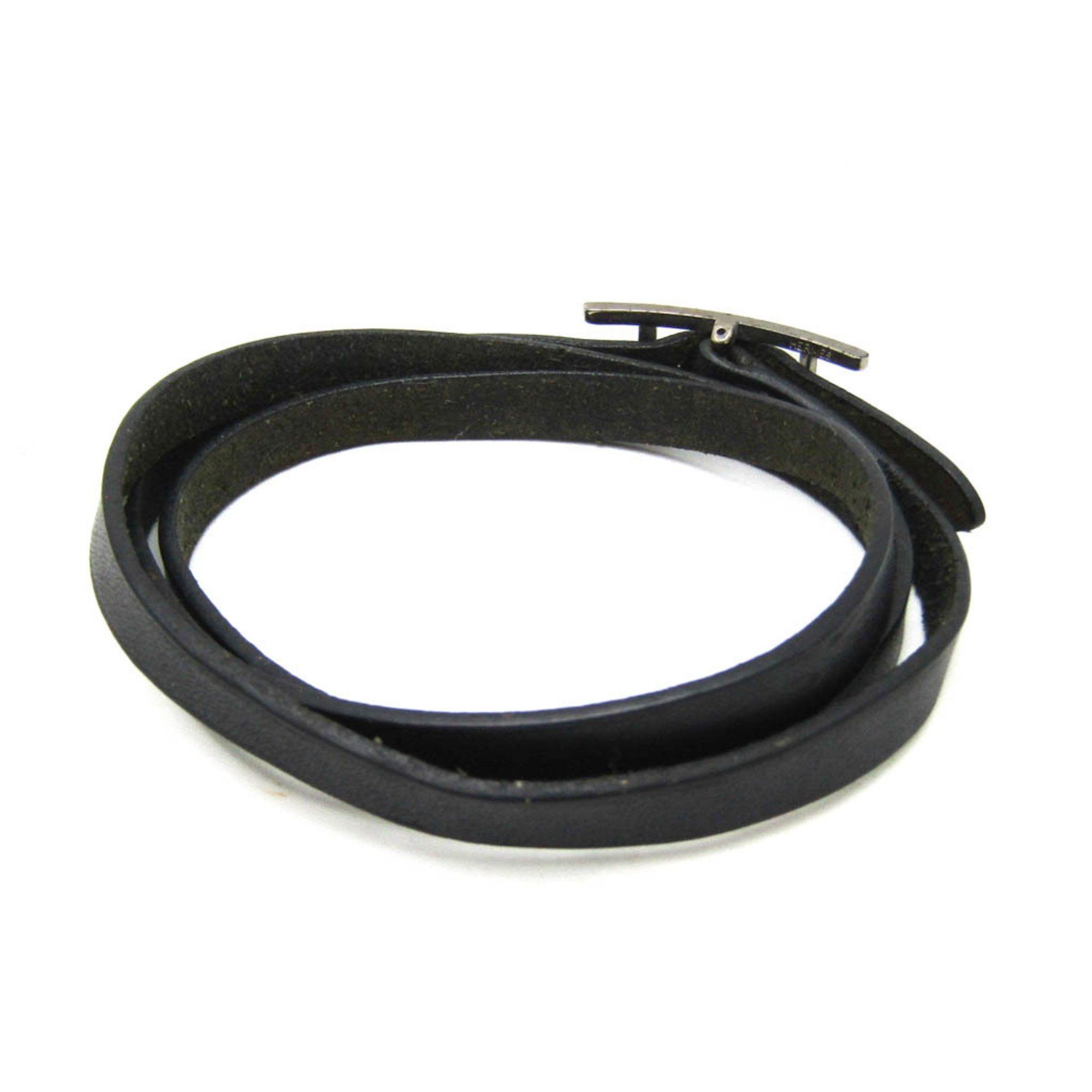 Hermes Hermes Hapi Triple Bracelet Choker Leather,Metal No Stone Bangle Black,Silver Size ONE SIZE - 2 Thumbnail