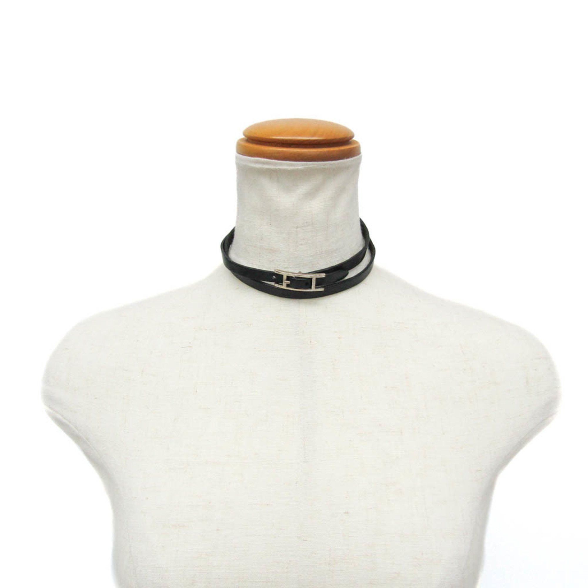 Hermes Hermes Hapi Triple Bracelet Choker Leather,Metal No Stone Bangle Black,Silver Size ONE SIZE - 11 Thumbnail