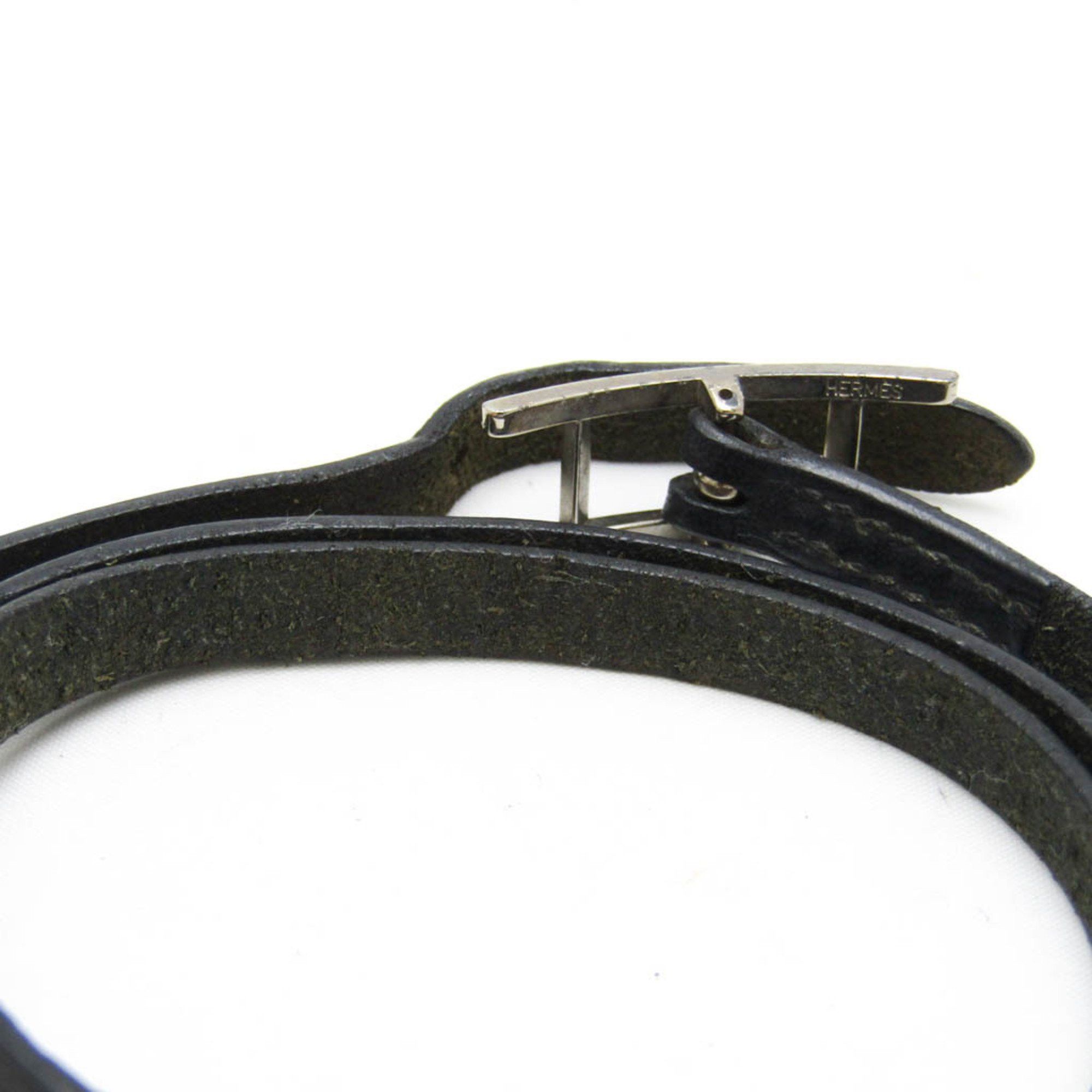 Hermes Hermes Hapi Triple Bracelet Choker Leather,Metal No Stone Bangle Black,Silver Size ONE SIZE - 7 Thumbnail