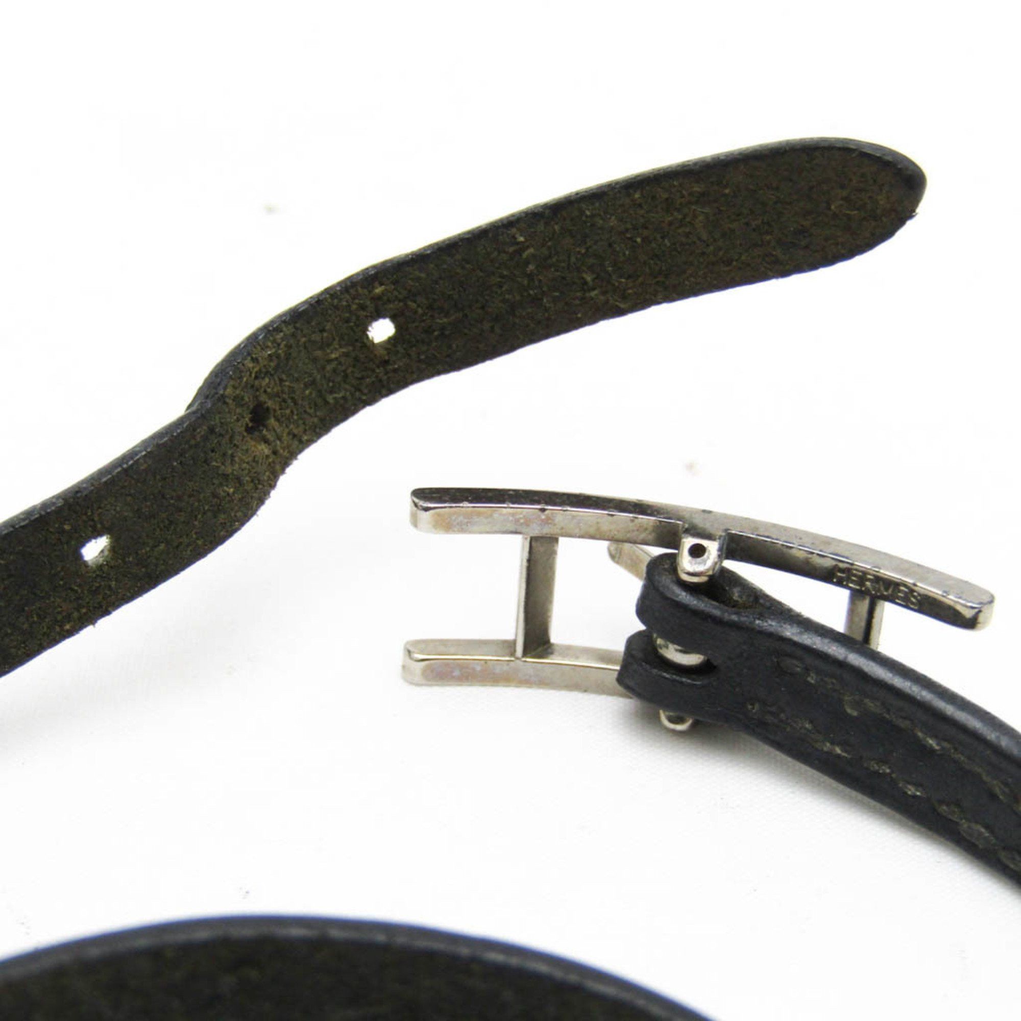 Hermes Hermes Hapi Triple Bracelet Choker Leather,Metal No Stone Bangle Black,Silver Size ONE SIZE - 5 Thumbnail