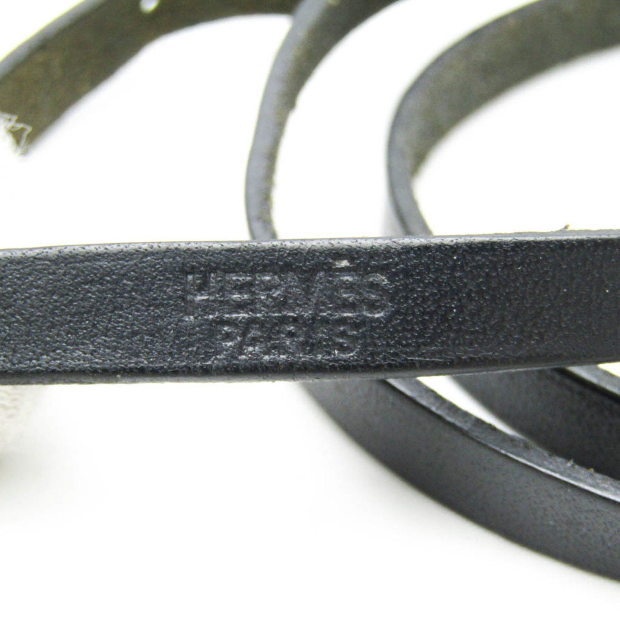 Hermes Hermes Hapi Triple Bracelet Choker Leather,Metal No Stone Bangle Black,Silver Size ONE SIZE - 10 Thumbnail