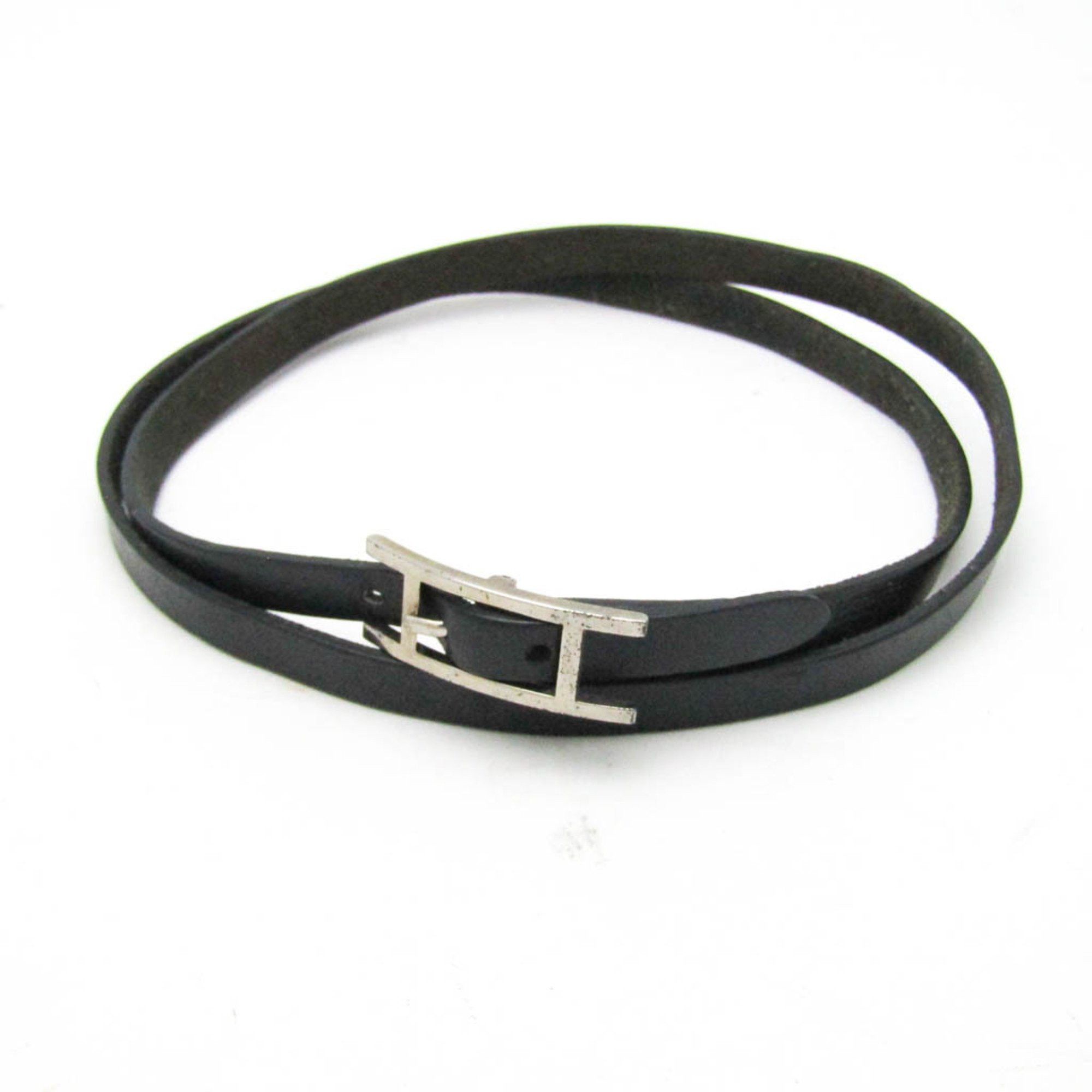 Hermes Hermes Hapi Triple Bracelet Choker Leather,Metal No Stone Bangle Black,Silver Size ONE SIZE - 3 Thumbnail