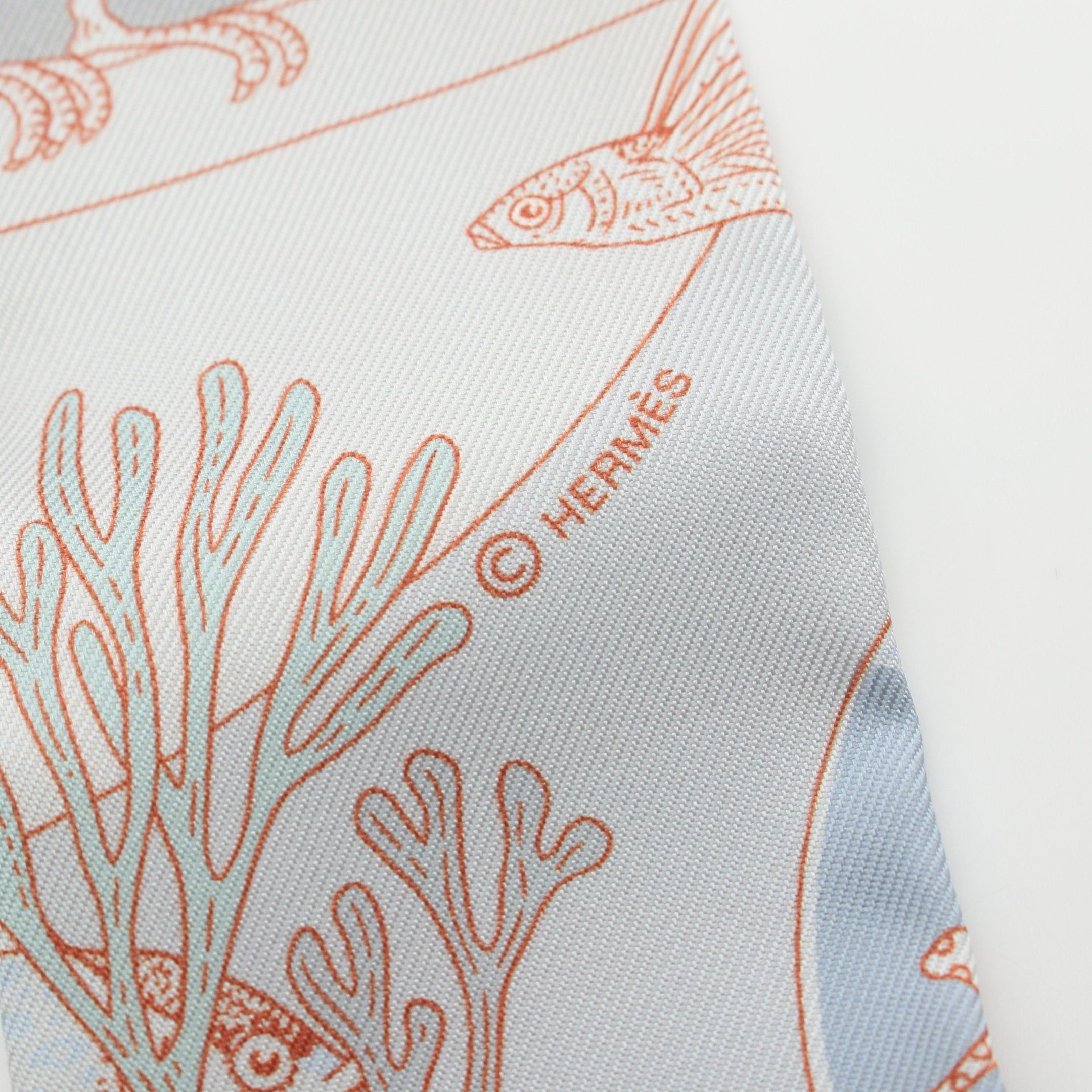 Hermes Hermes Twilly Precious Paradaise Ribbon Scarf Silk Light Gray Multicolor Size ONE SIZE - 2 Thumbnail