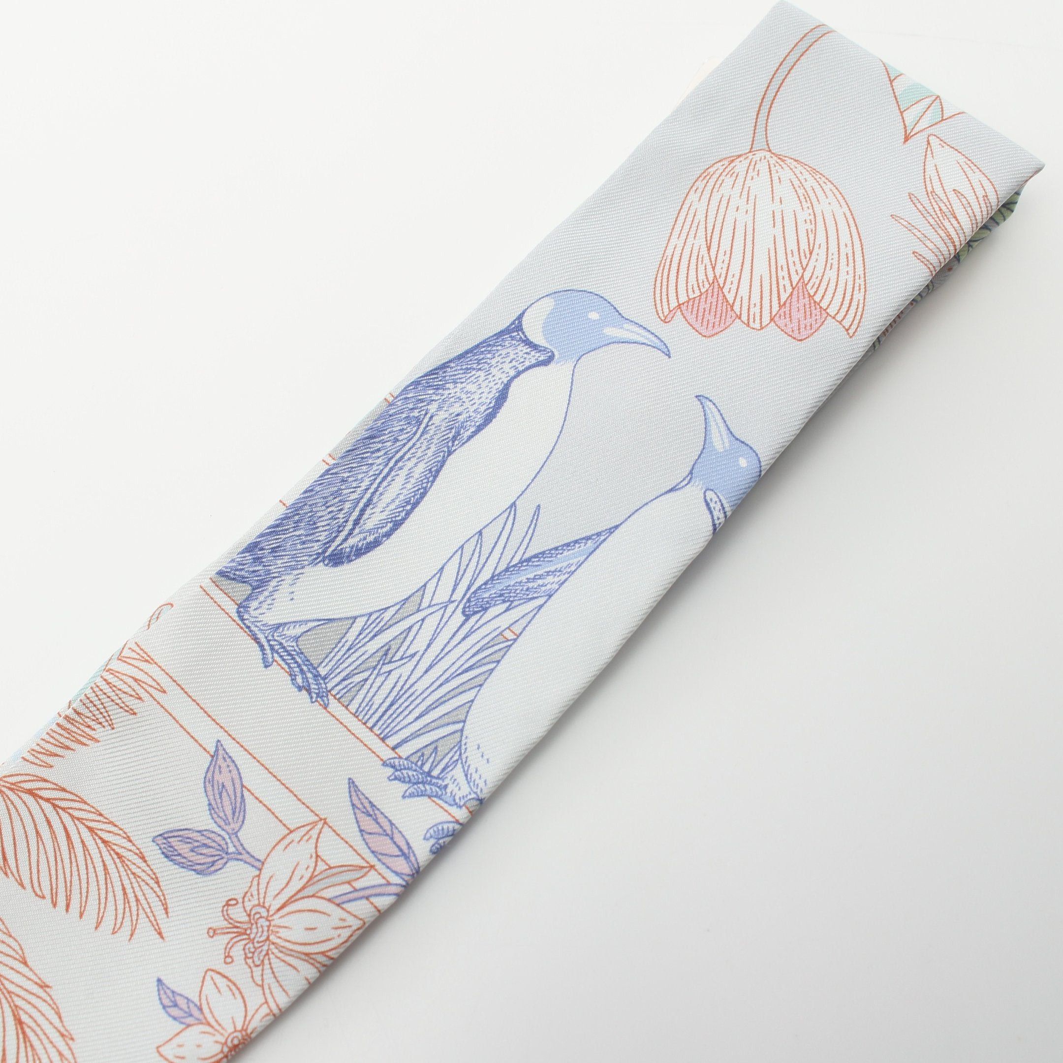 Hermes Hermes Twilly Precious Paradaise Ribbon Scarf Silk Light Gray Multicolor Size ONE SIZE - 7 Thumbnail