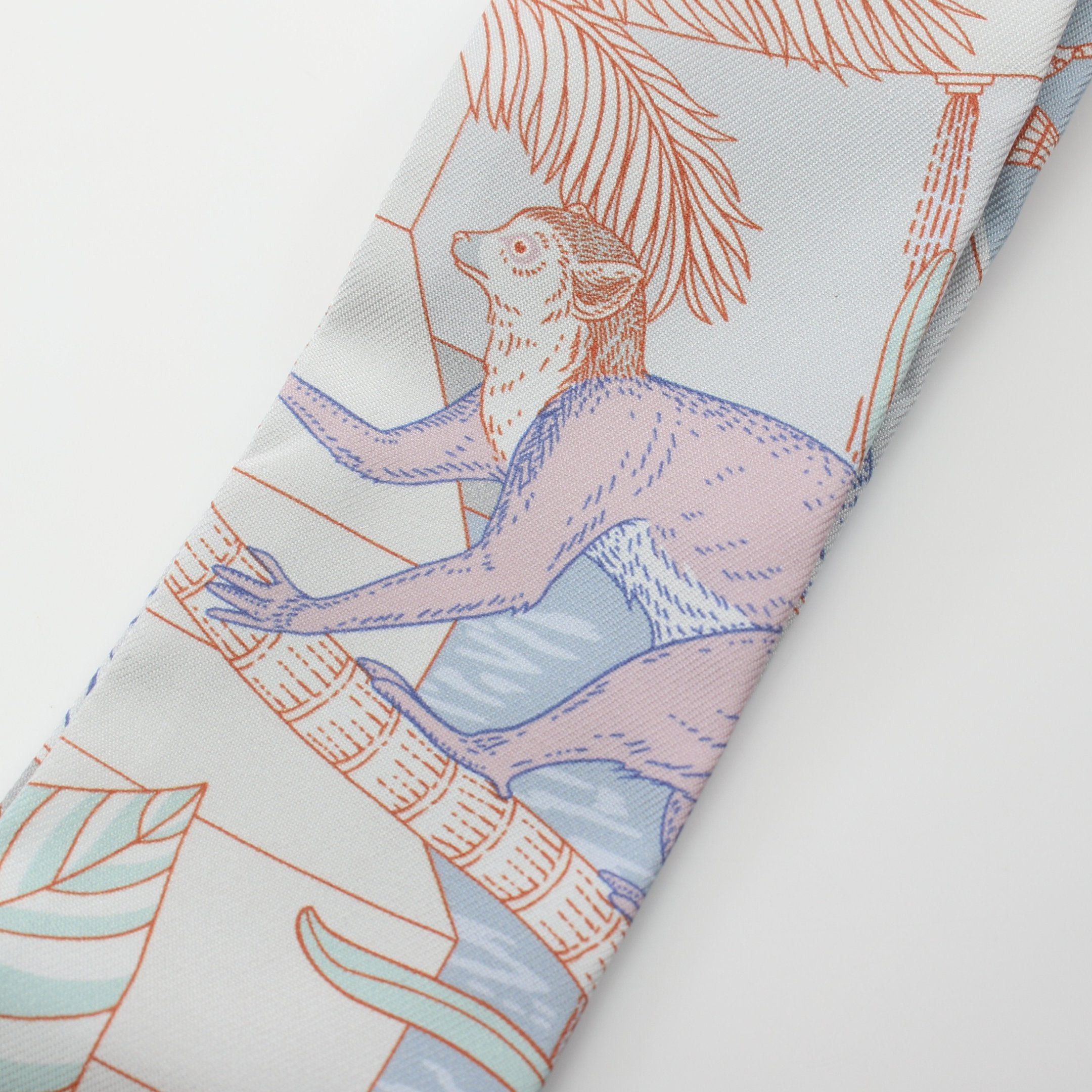 Hermes Hermes Twilly Precious Paradaise Ribbon Scarf Silk Light Gray Multicolor Size ONE SIZE - 6 Thumbnail