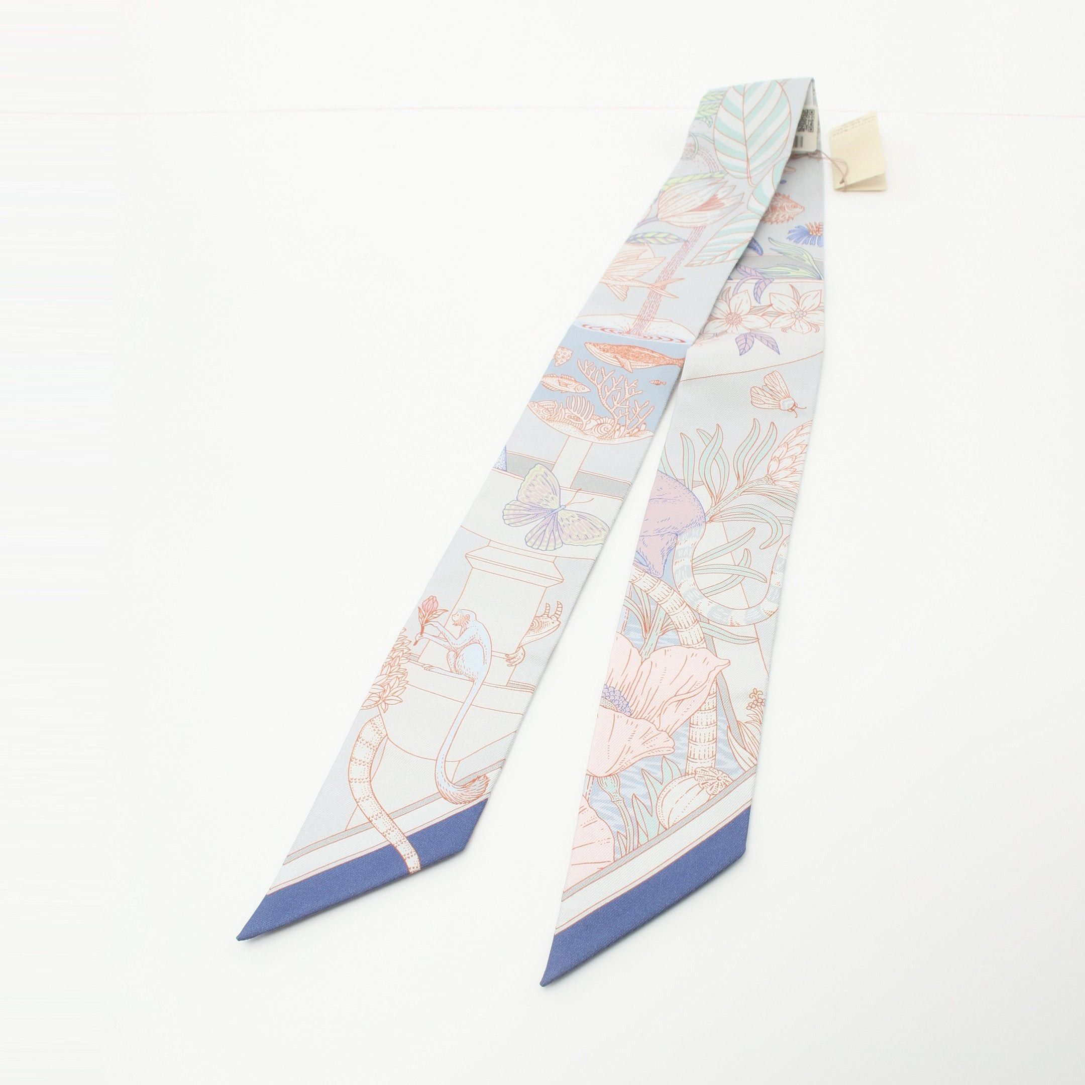 Hermes Hermes Twilly Precious Paradaise Ribbon Scarf Silk Light Gray Multicolor Size ONE SIZE - 5 Thumbnail