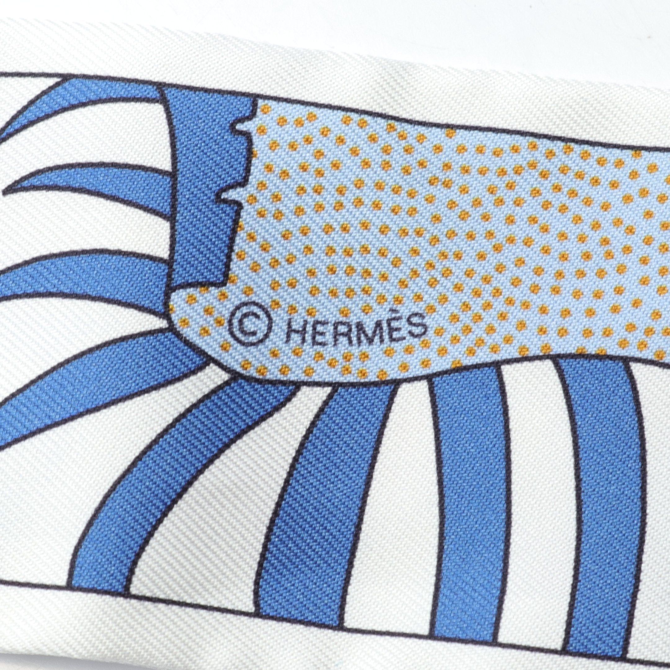 Hermes Hermes Twilly Factory Suite Ribbon Scarf Silk Off White Blue Multicolor Size ONE SIZE - 2 Thumbnail
