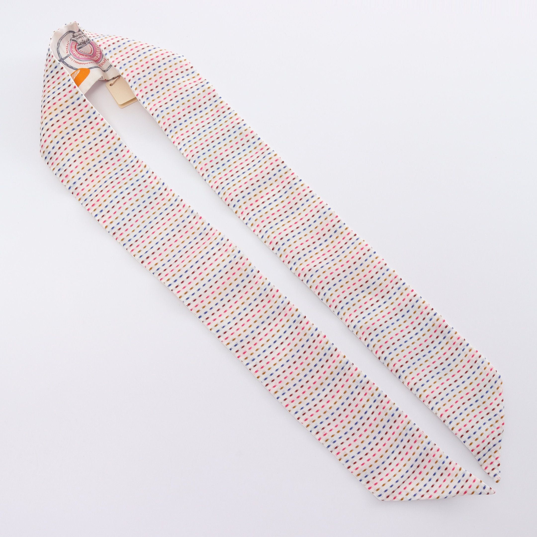 Hermes Hermes Twilly Chevaloscope Neon Ribbon Scarf Silk White Multicolor Size ONE SIZE - 5 Thumbnail