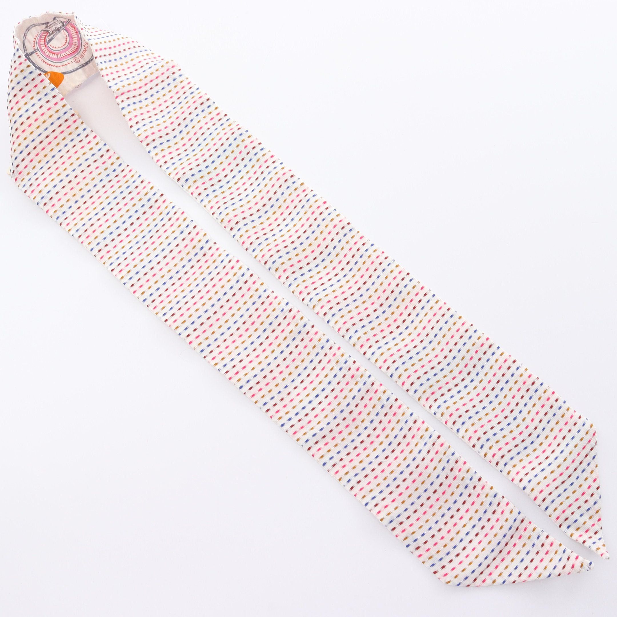 Hermes Hermes Twilly Chevaloscope Neon Ribbon Scarf Silk White Multicolor Size ONE SIZE - 5 Thumbnail