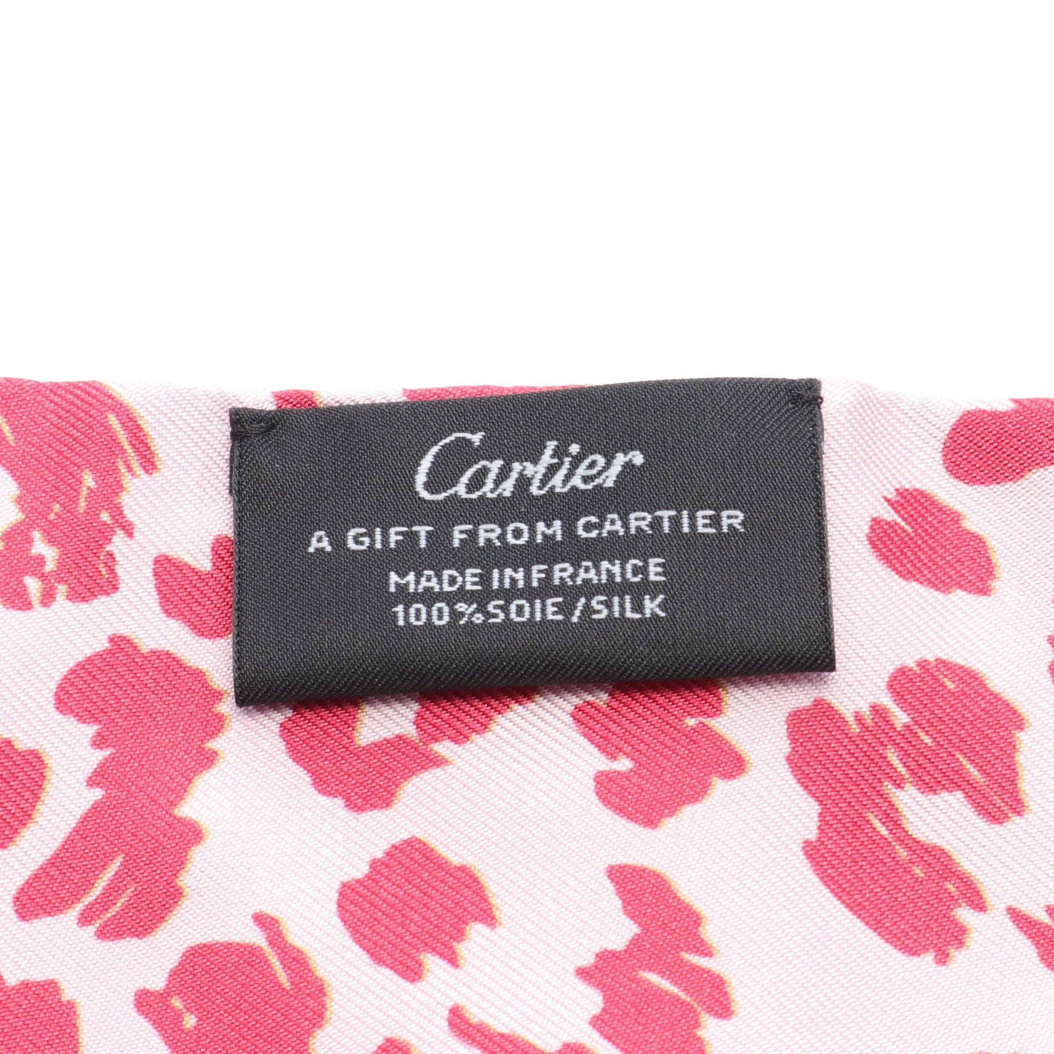 Cartier Cartier Bandeau Panthère Ribbon Scarf Leopard Silk Pink Purple Red Size ONE SIZE - 2 Thumbnail